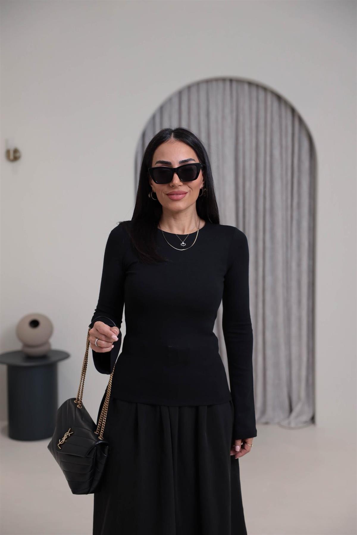 2284 Modal Penye İspanyol Kol Bluz SİYAH