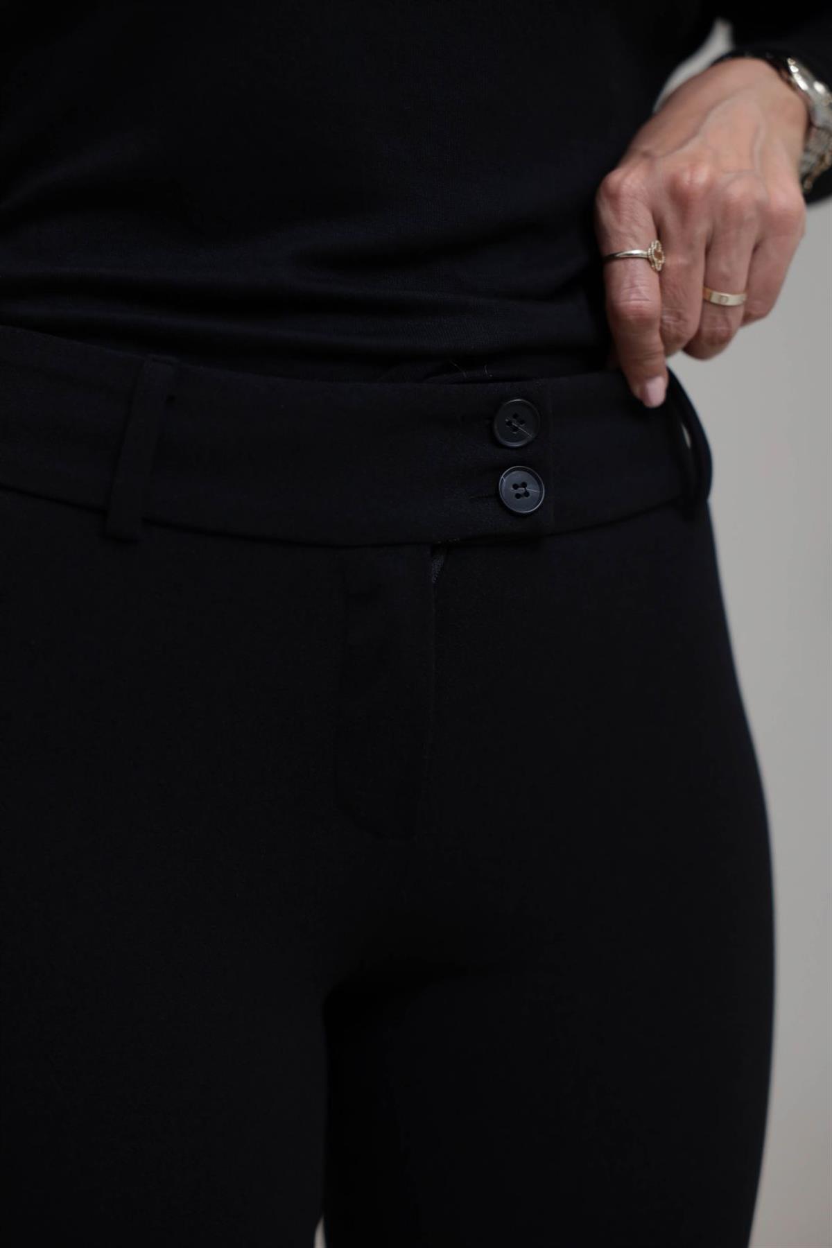 4094 Korsajlı Likralı Flare Pantolon SİYAH