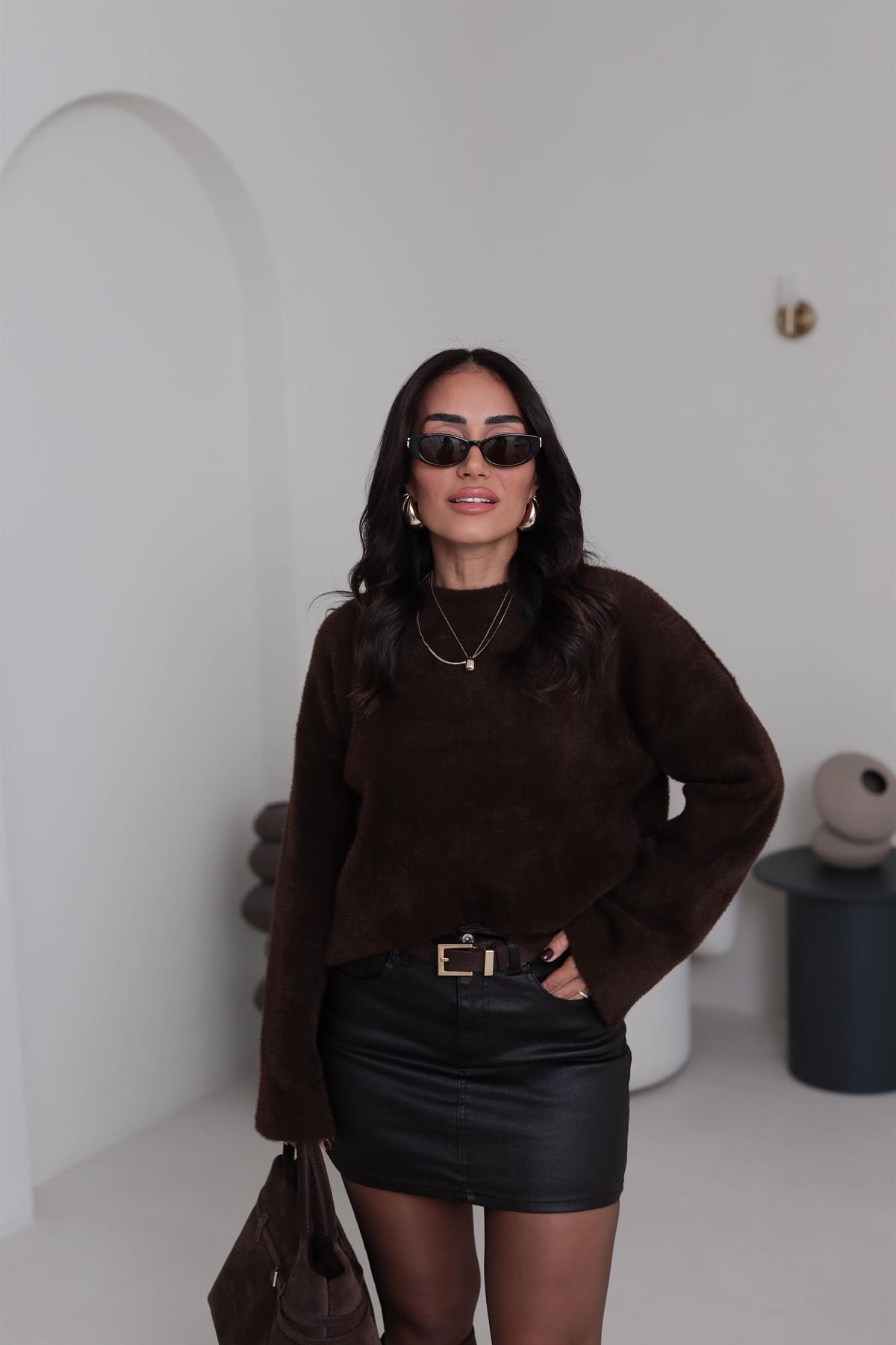 5256 Bisiklet Yaka Angora Triko ACI KAHVE