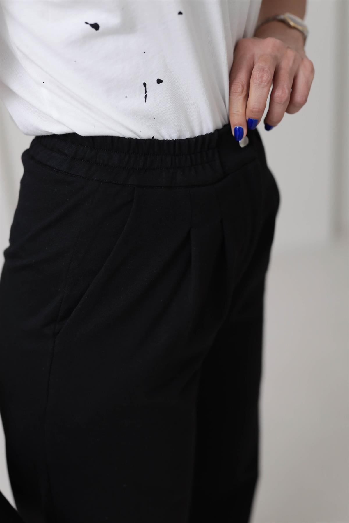 5740 Yüksek Bel Örme Palazzo Pantolon SİYAH