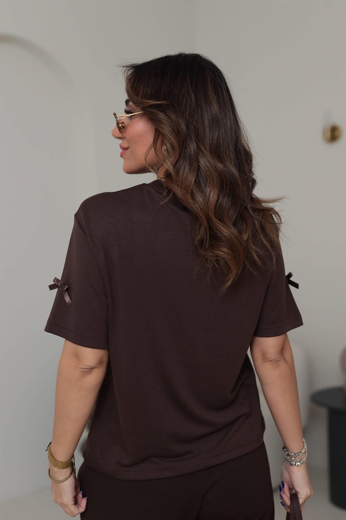 8110 Fiyonklu Pike Modal Tshirt KAHVE