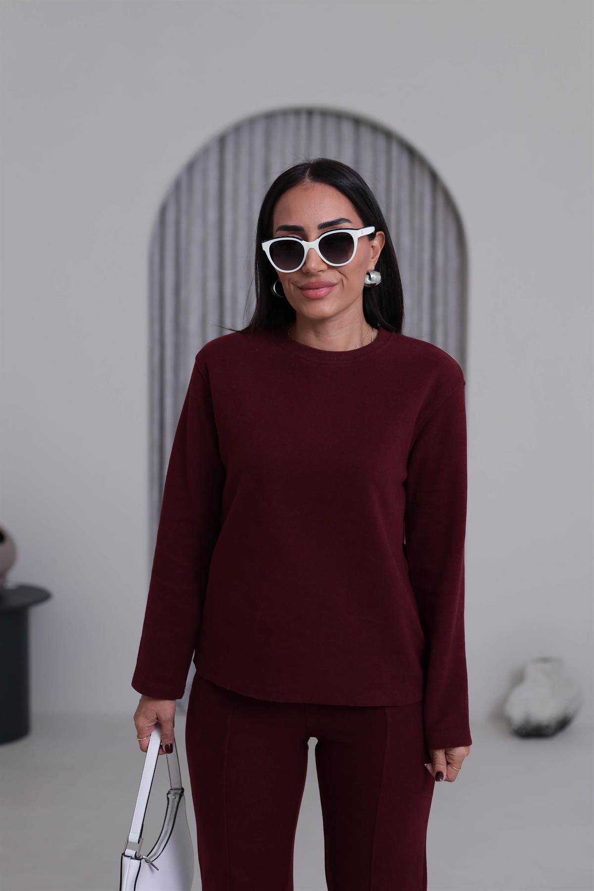 8432 Bisiklet Yaka Selanik Kumaş Takım BORDO