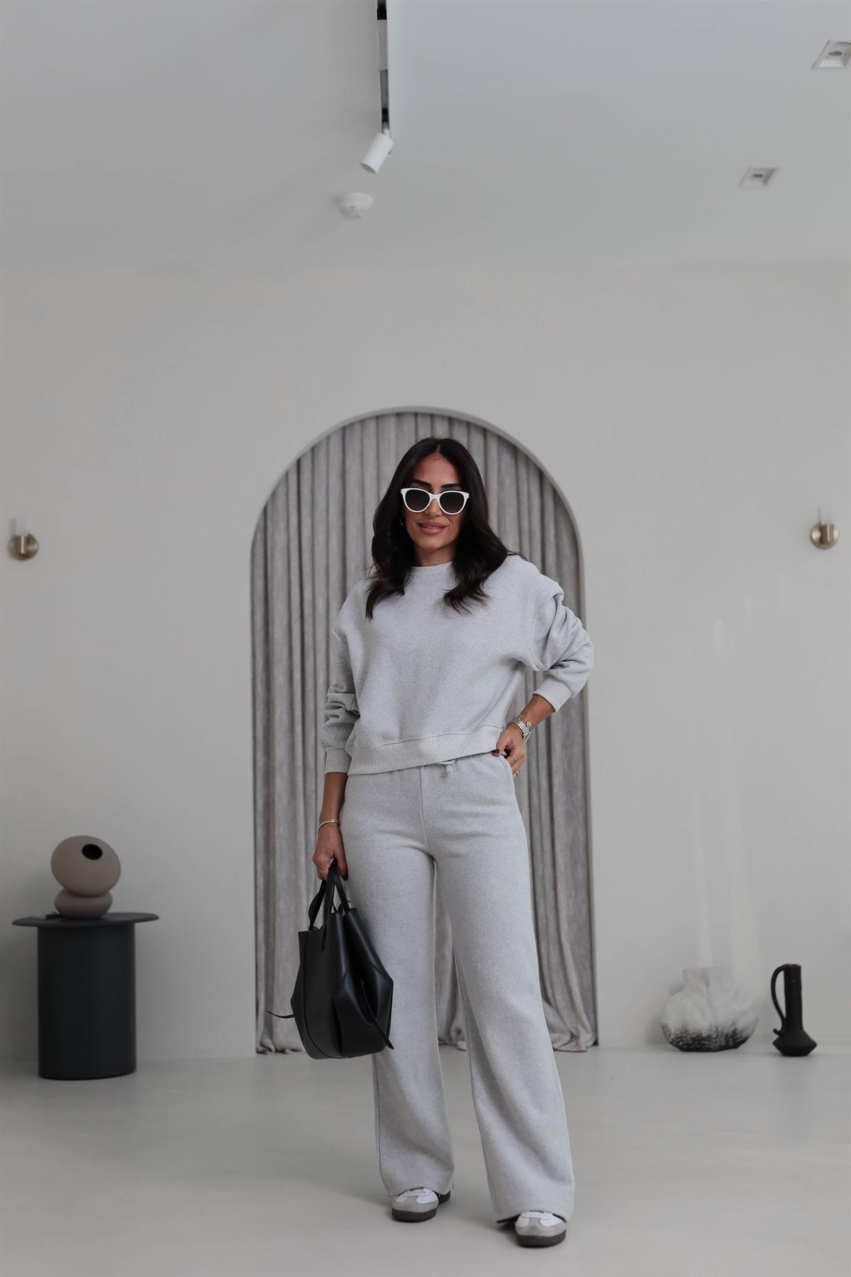 5231 Bisiklet Yaka Ribanalı Selanik Kumaş Takım GRİ