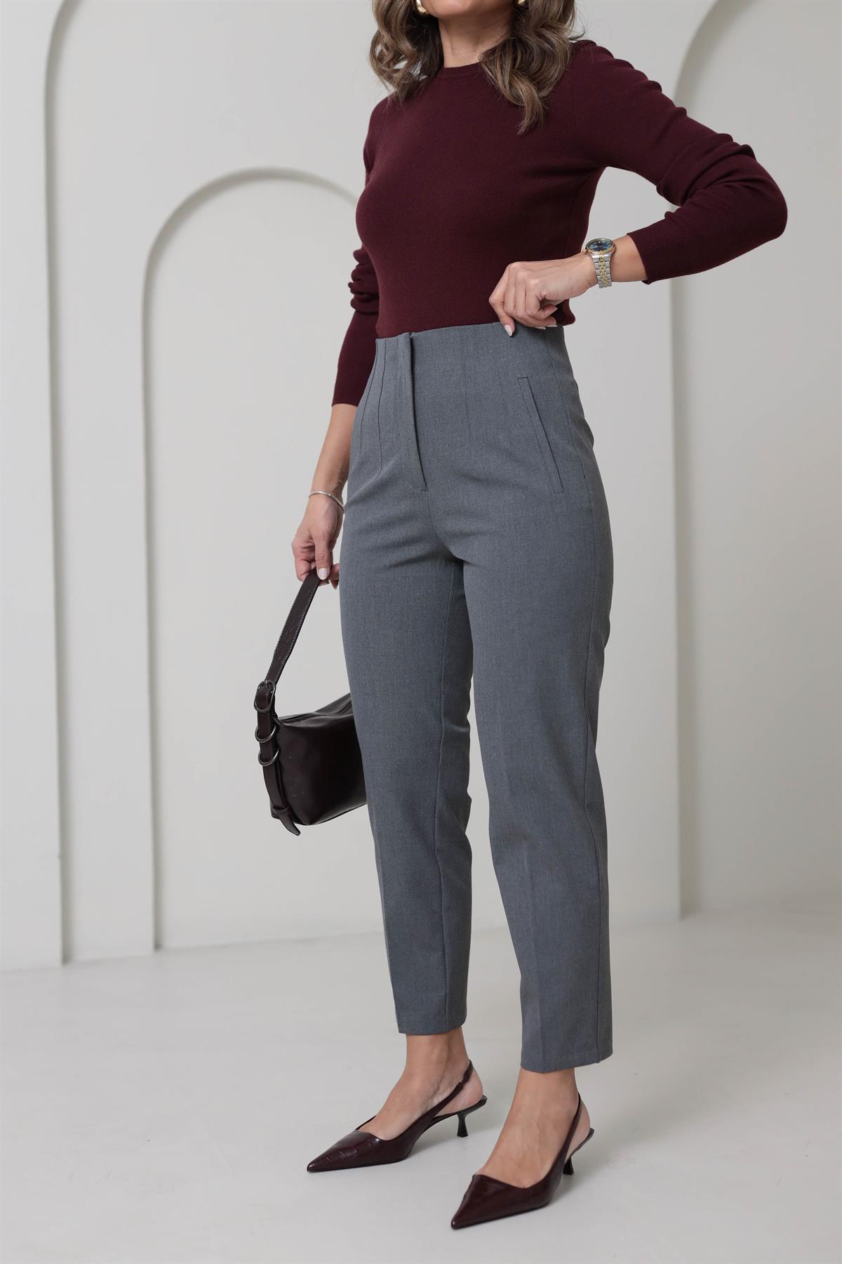 U5113-K Önü Flotalı Kumaş Pantolon ORTA GRİ