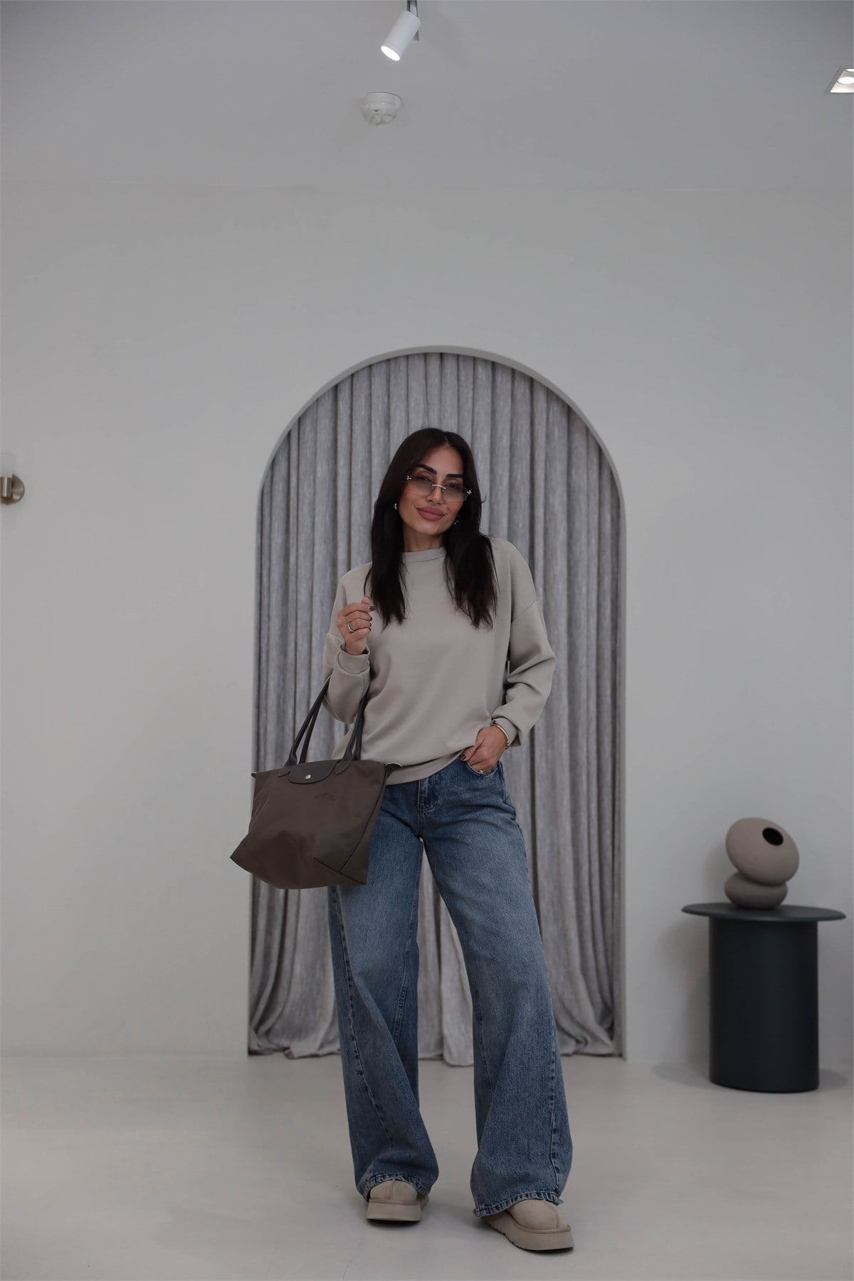 Yumuşak Modal Kumaş Sweatshirt BEJ
