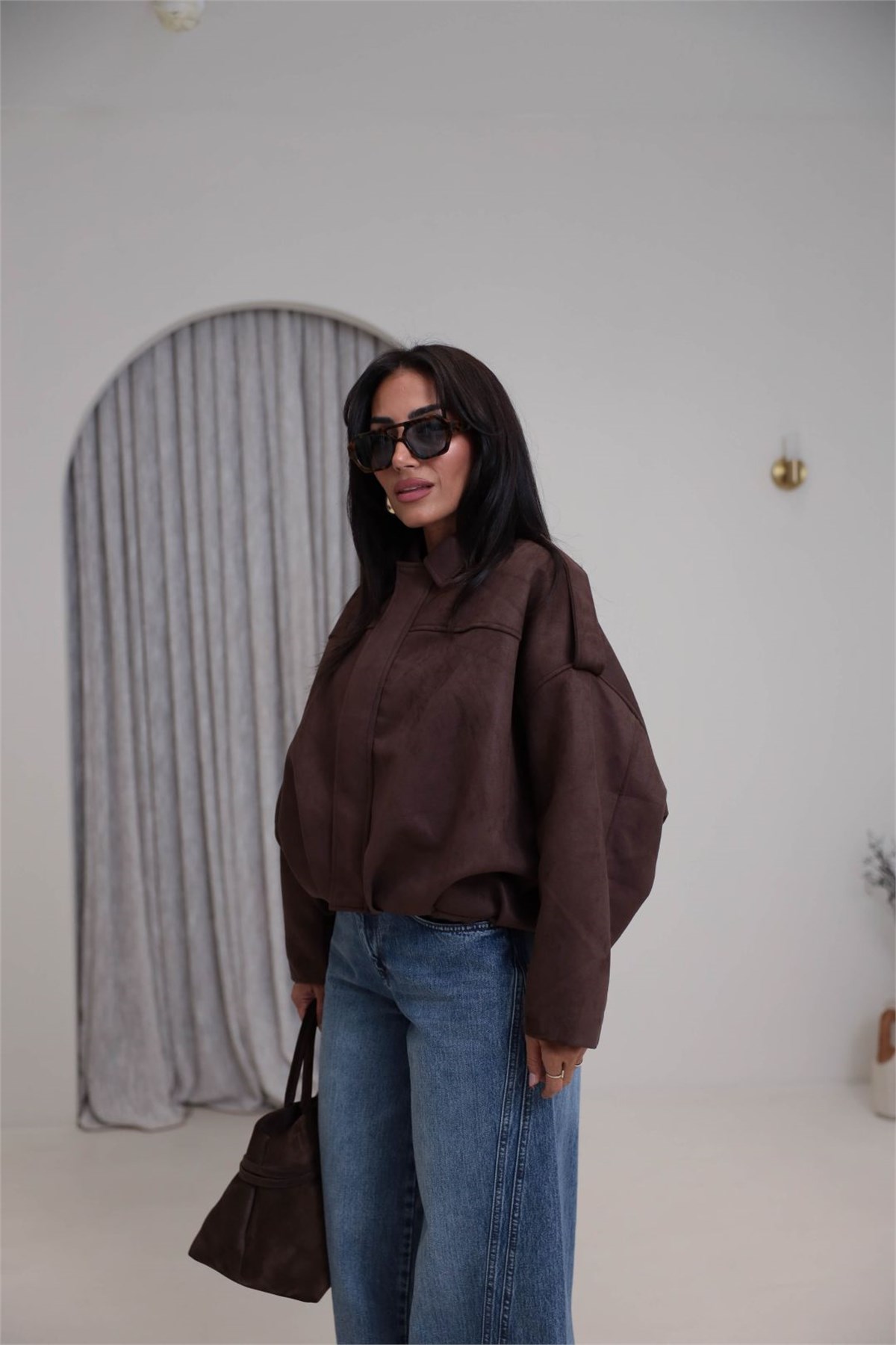 0563 Süet Kumaş Bomber Ceket ACI KAHVE