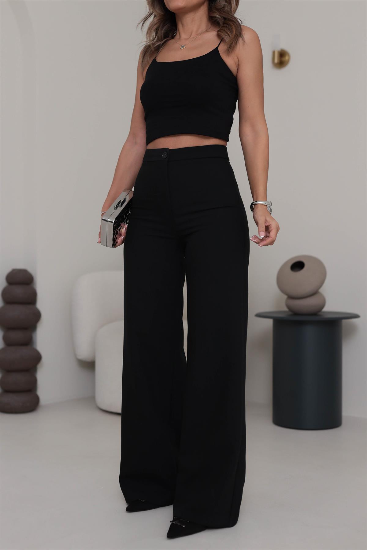 5156 Ultra Yüksek Bel Geniş Paça Pantolon SİYAH