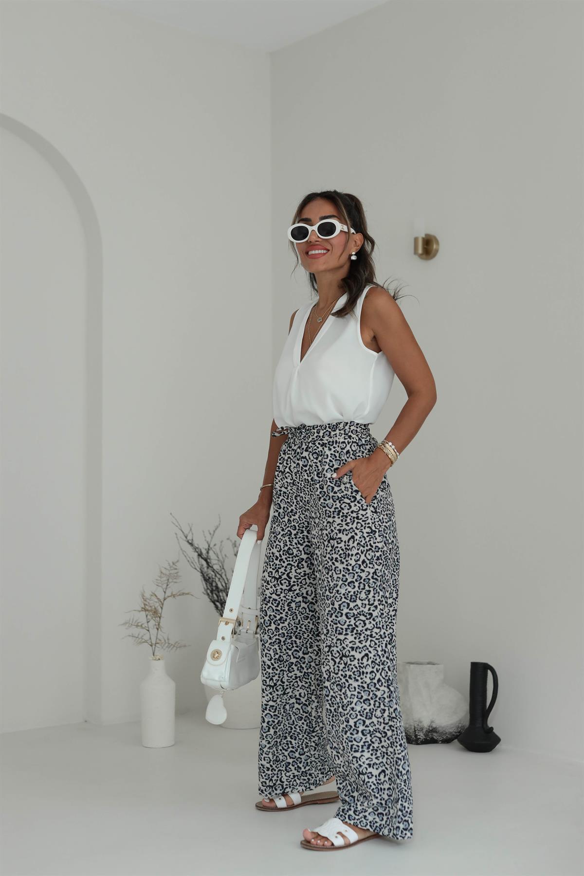 8647 Leopar Desen Bol Paça Pantolon