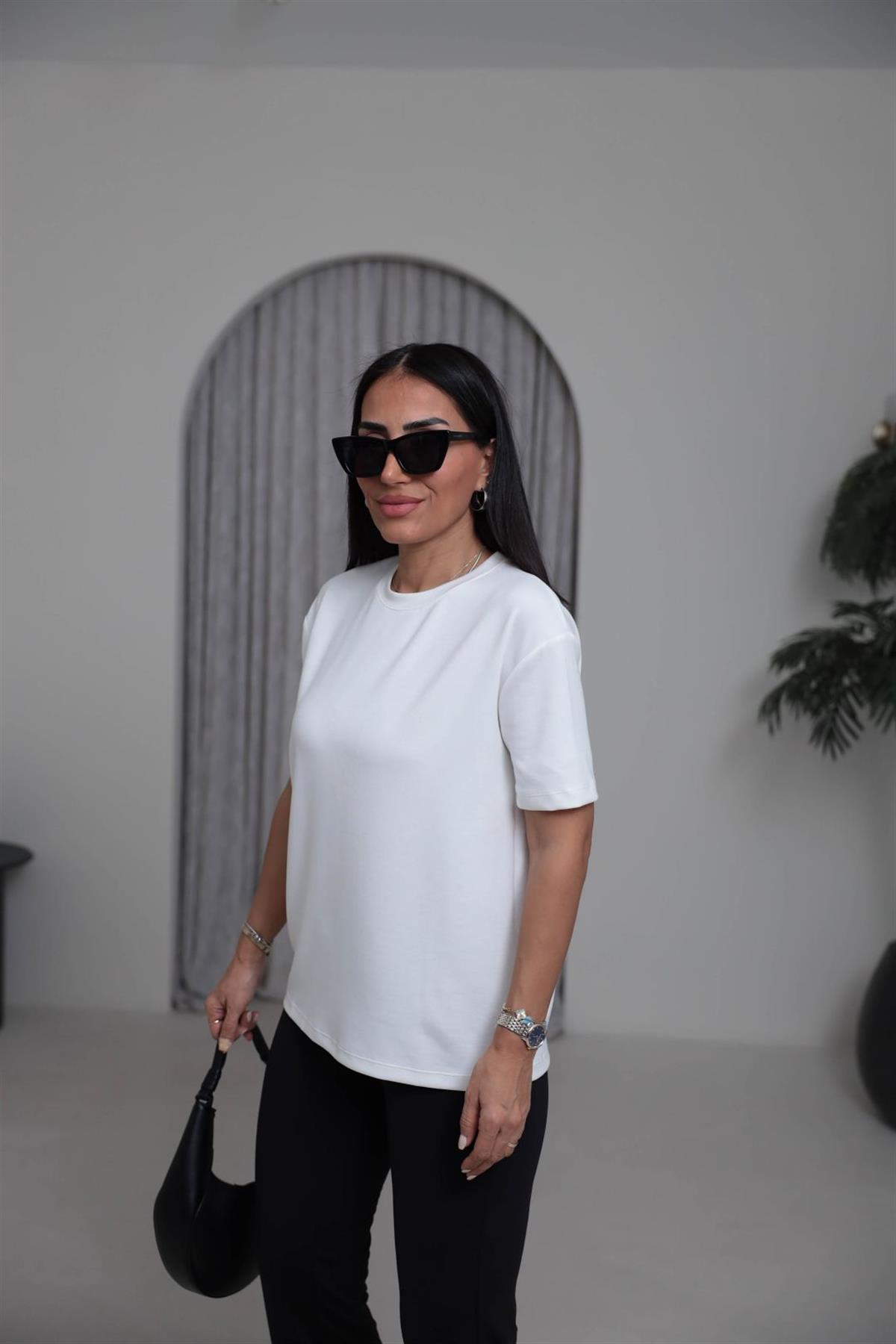 T906 Bisiklet Yaka Oversize Modal Tshirt EKRU