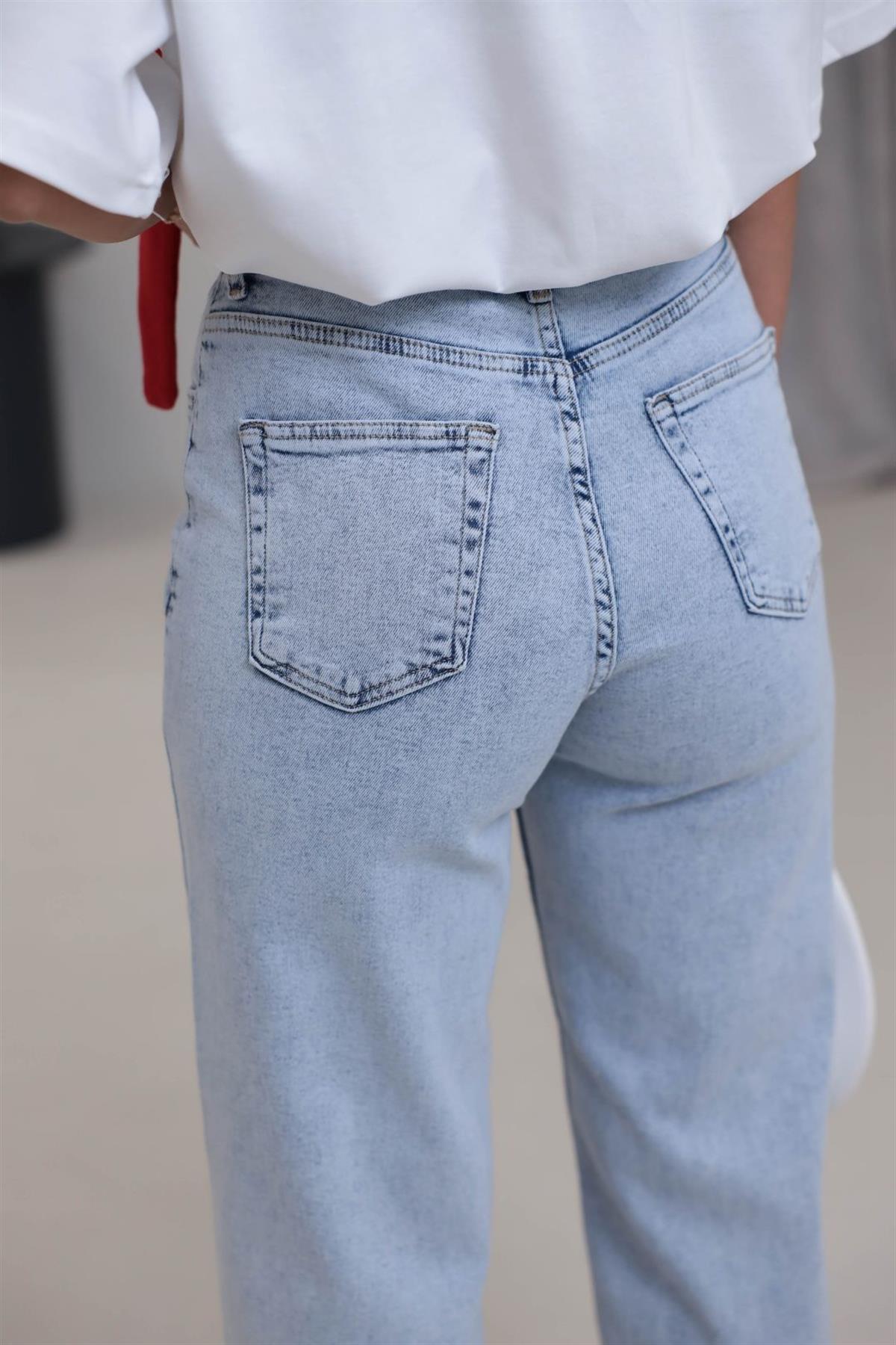 1071 Yüksek Bel Dökümlü Palazzo Jean AÇIK MAVİ