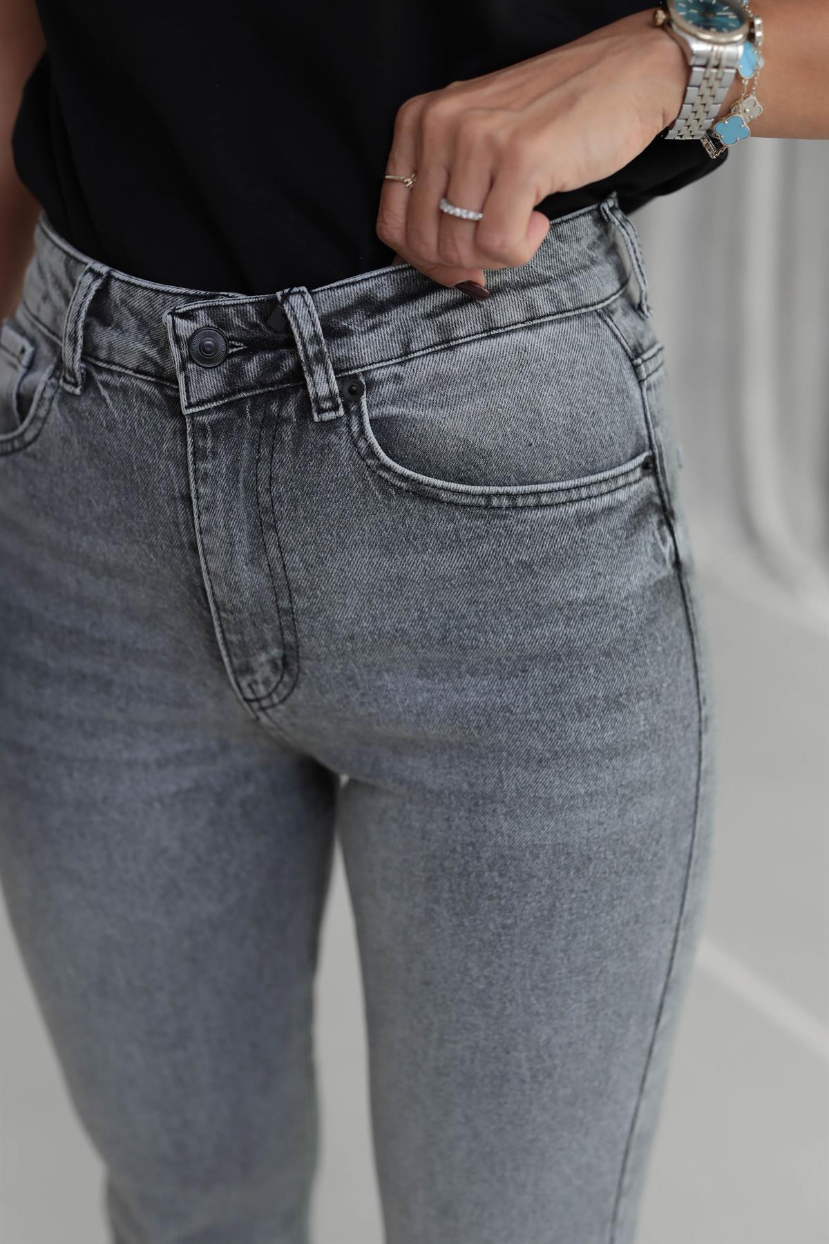 ZA Lazer Kesikli Boyfit Jean GRİ