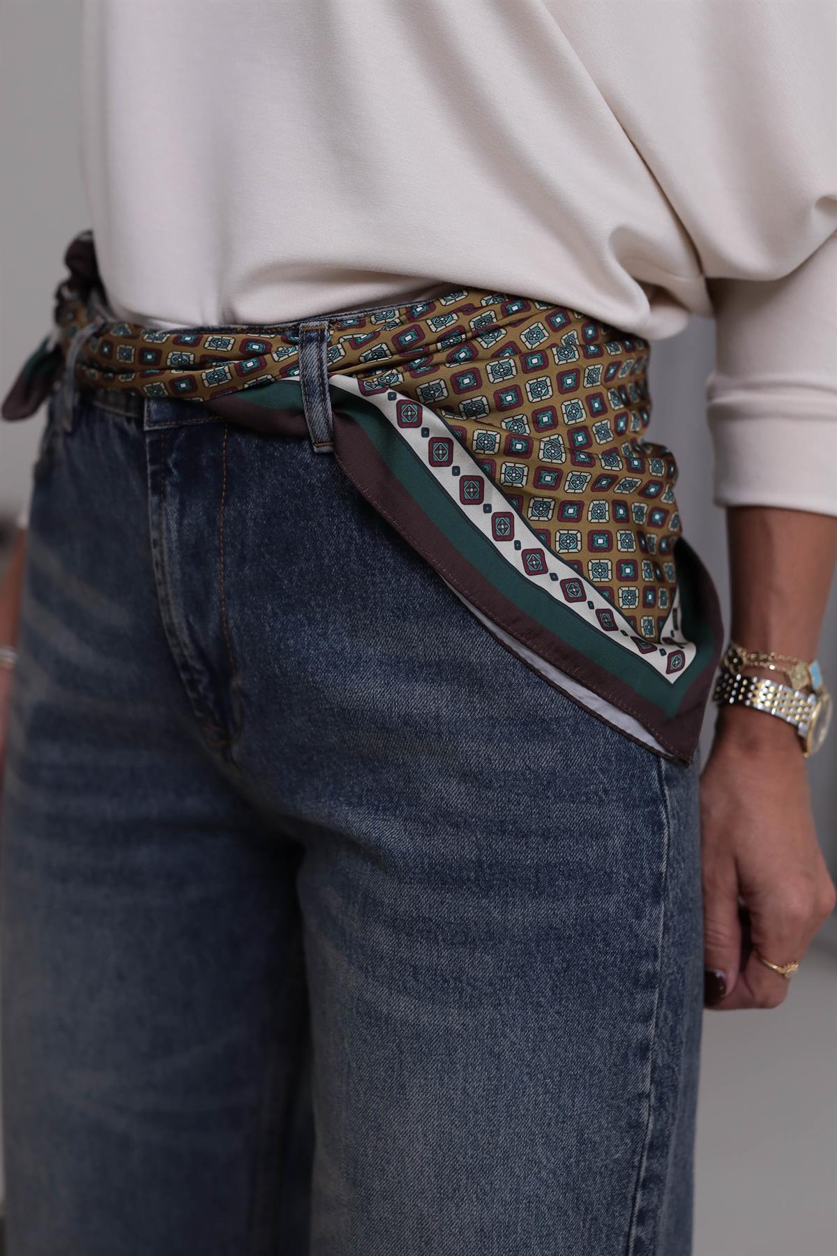 7681 Fular Detaylı Jean Pantolon TİNTLİ MAVİ