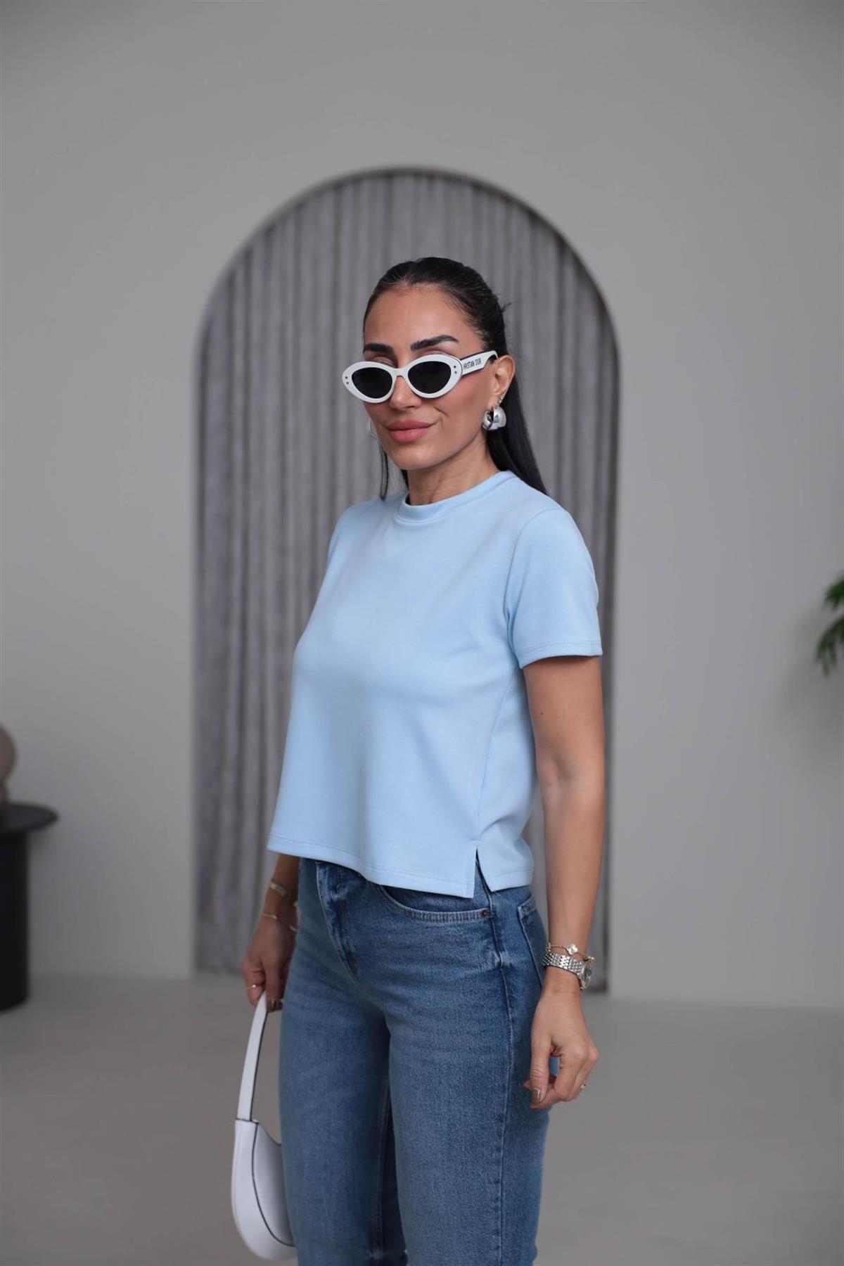 1120 Bisiklet Yaka Kısa Modal Tshirt BEBE MAVİ