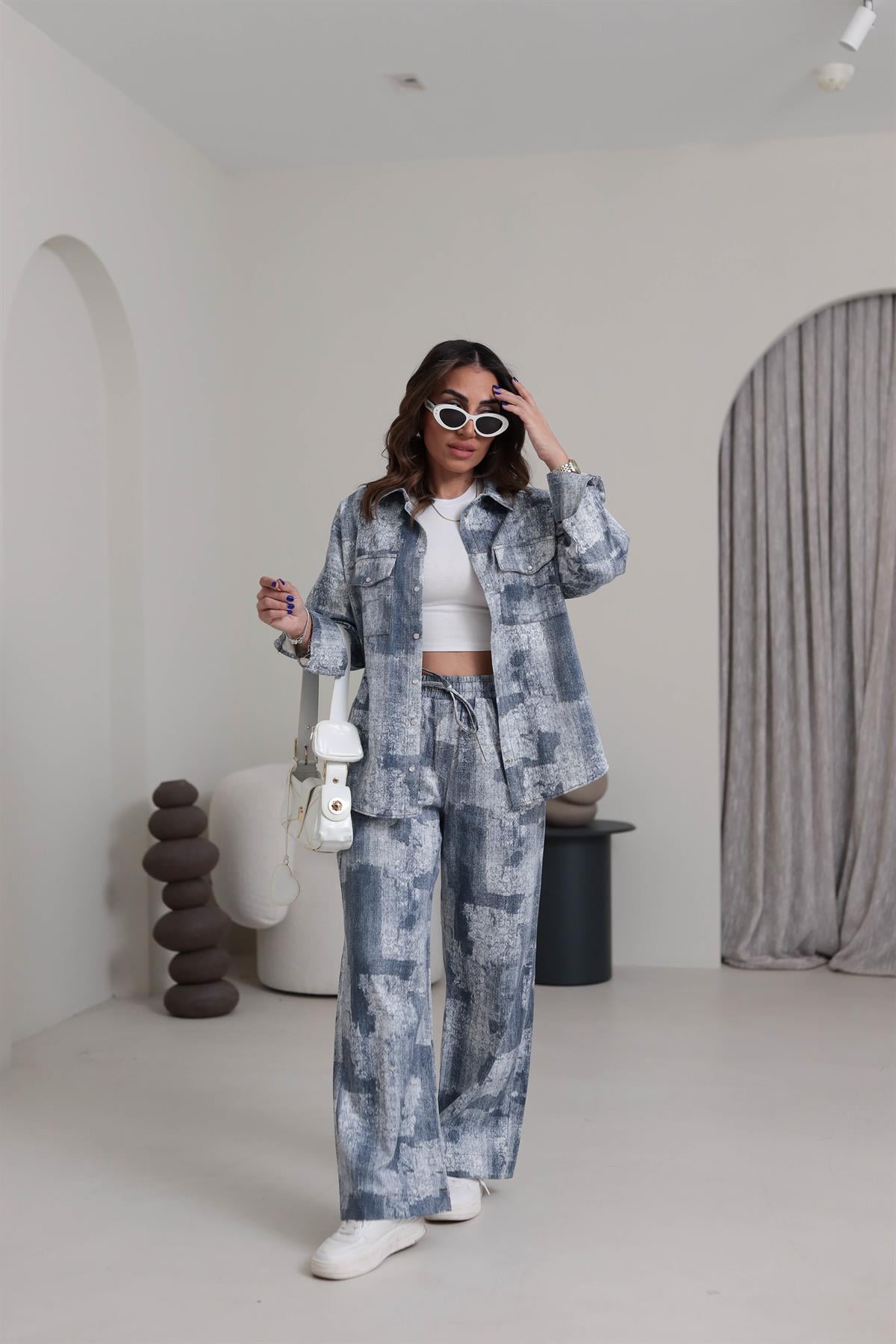 0161 Desenli Kot Empirme Takım MAVİ