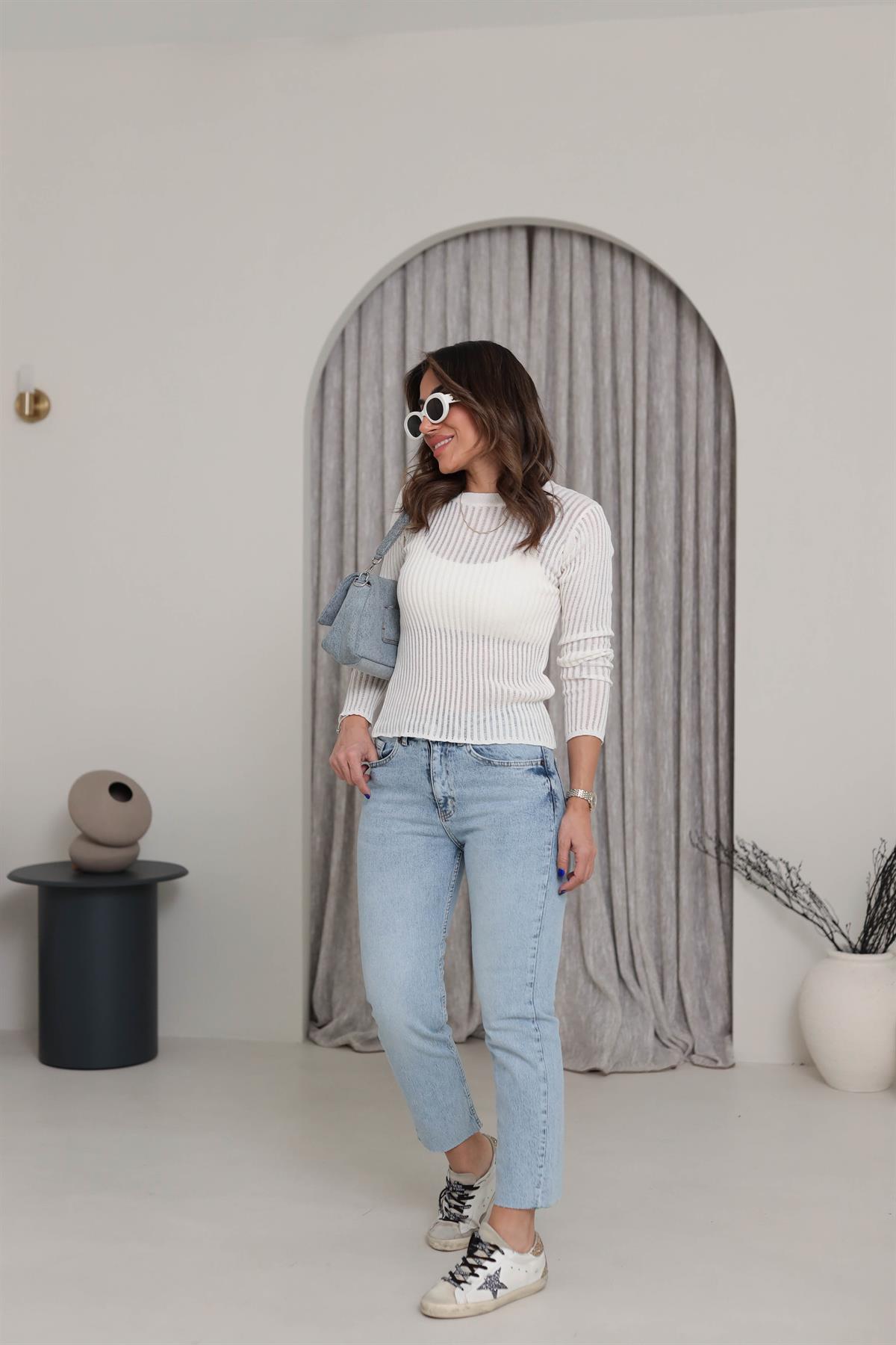 Transparan Detaylı Bluz EKRU