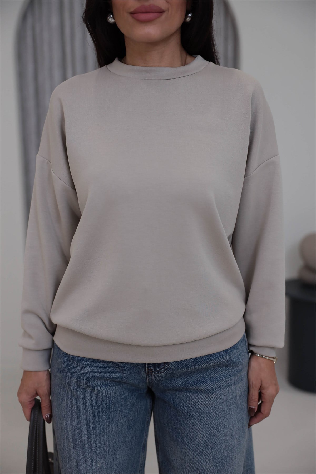 Yumuşak Modal Kumaş Sweatshirt BEJ