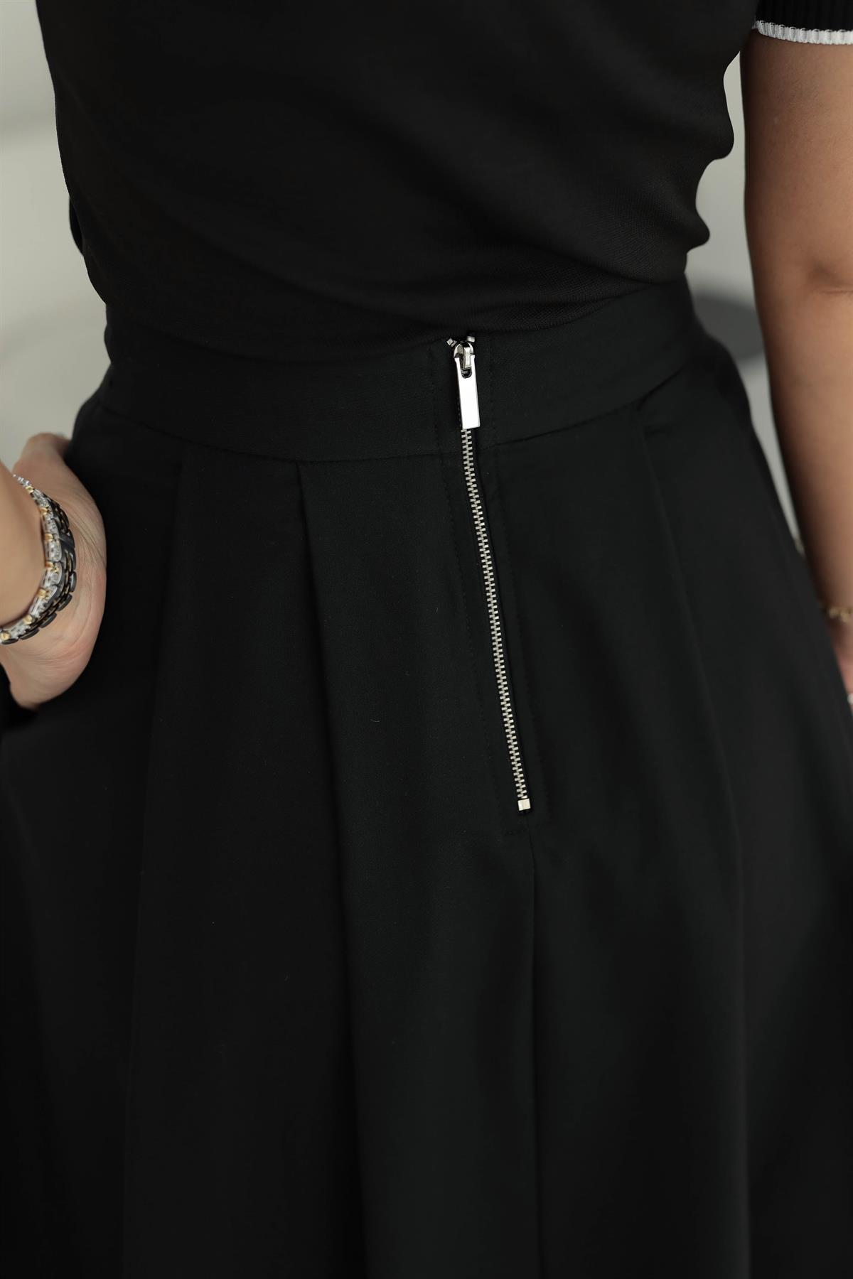 5152K Kloş Midi Etek SİYAH