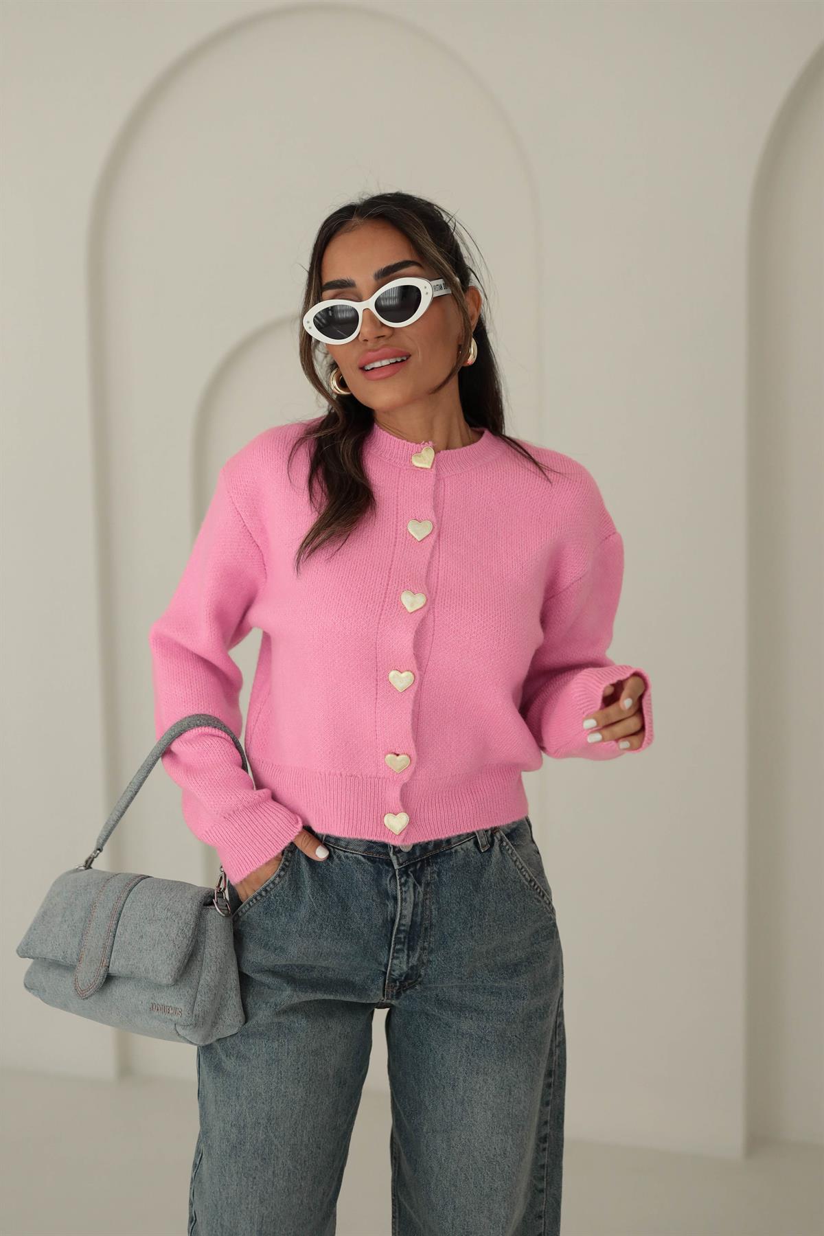 2236 Kalp Düğmeli Triko Hırka