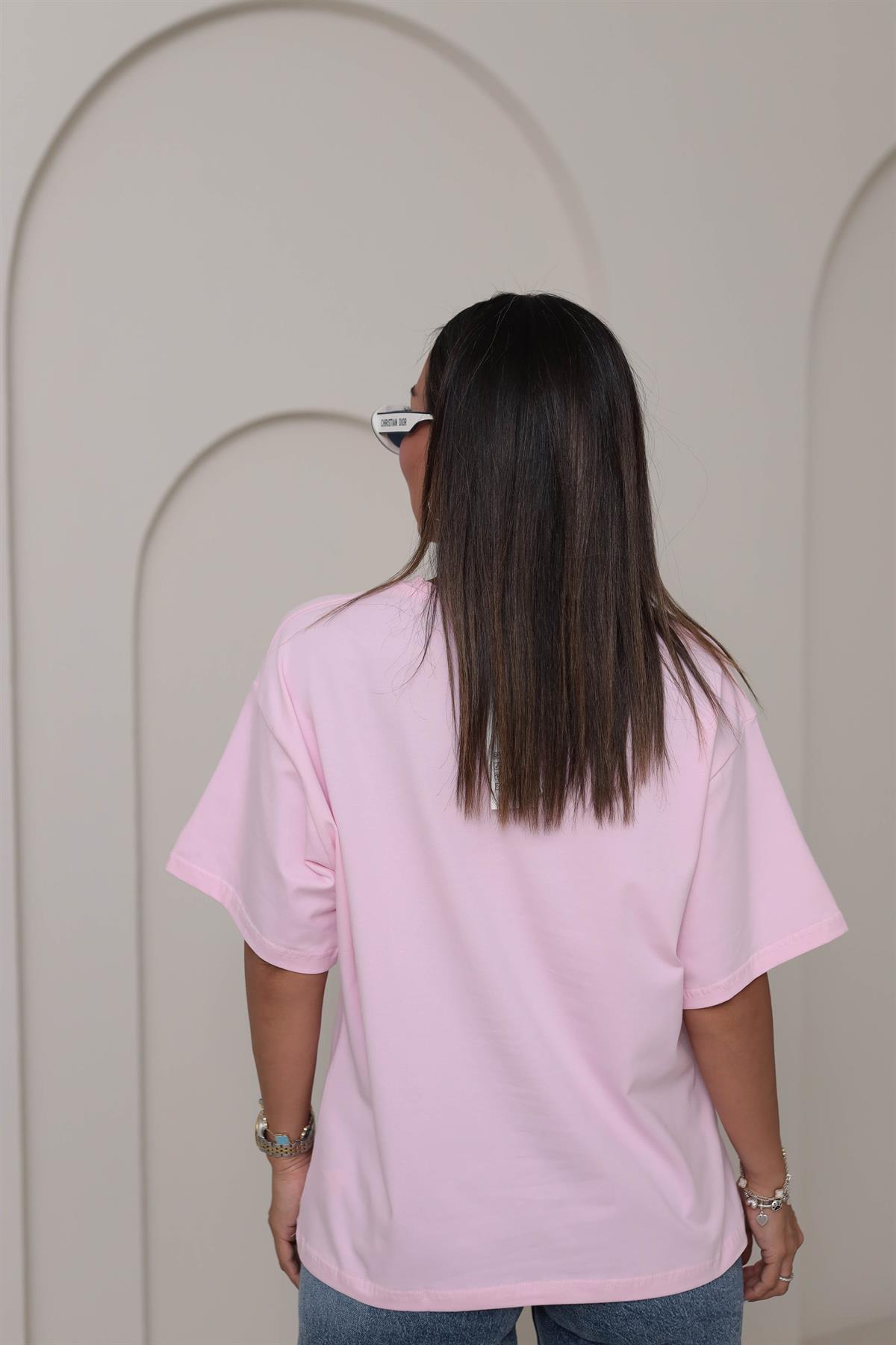 3300 Basic Oversize Tshirt PEMBE