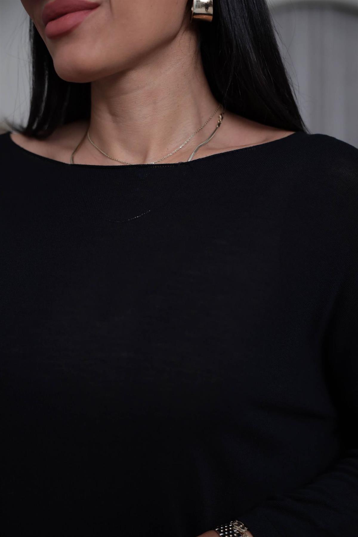 928 Truvakar Kol Viskon Triko Bluz SİYAH