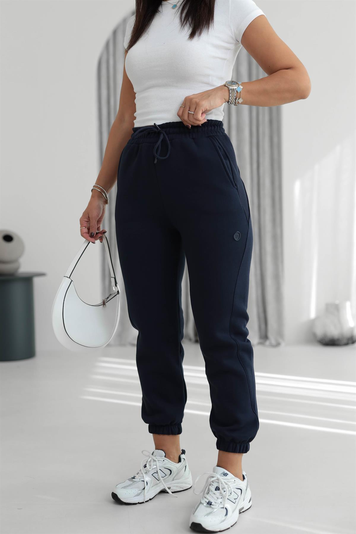 7314 Ribanalı Bel Lastikli 3 iplik Şardonlu Eşofman Altı LACİVERT