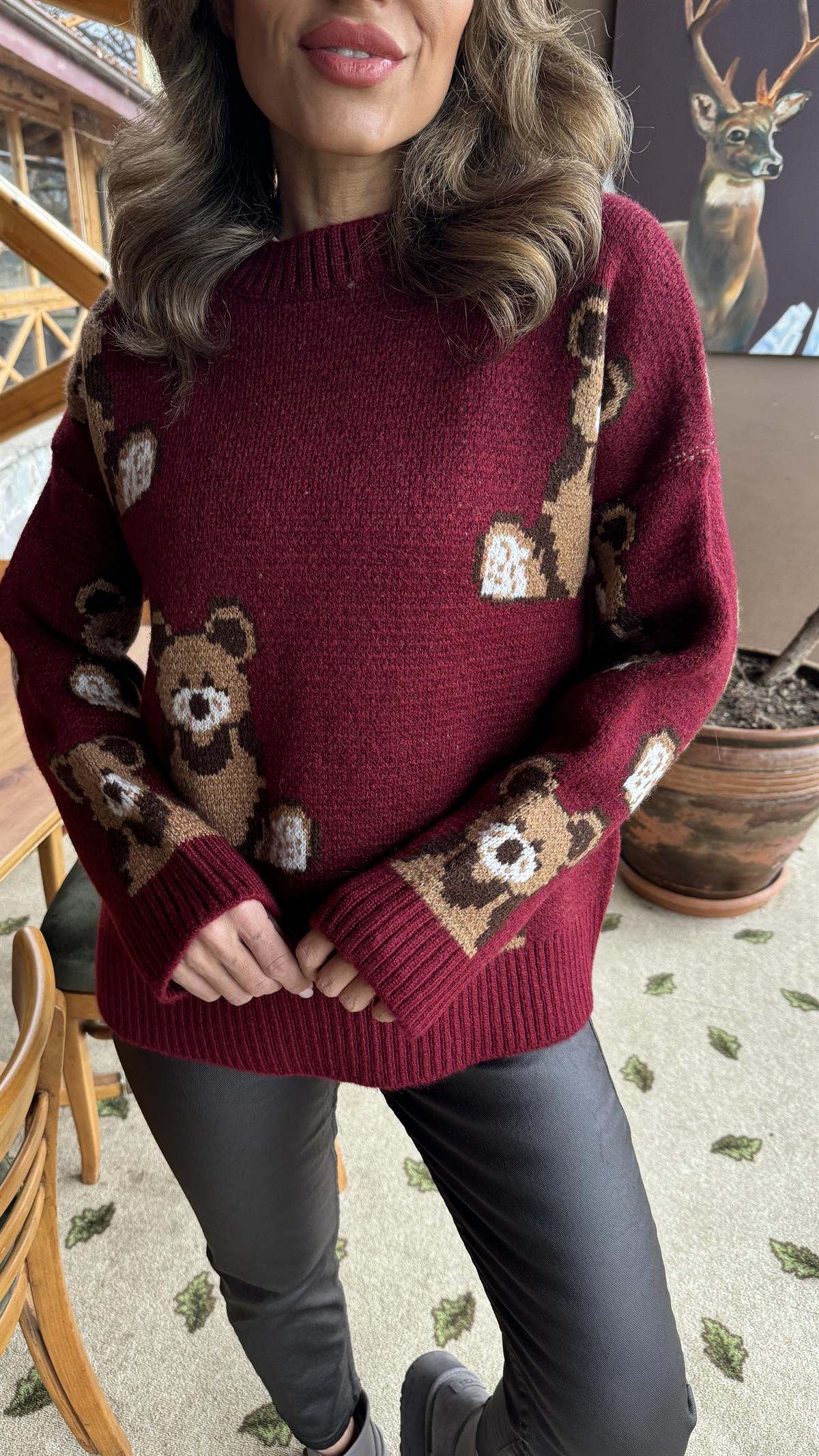 0033 Ayıcıklı Kalın Kazak BORDO