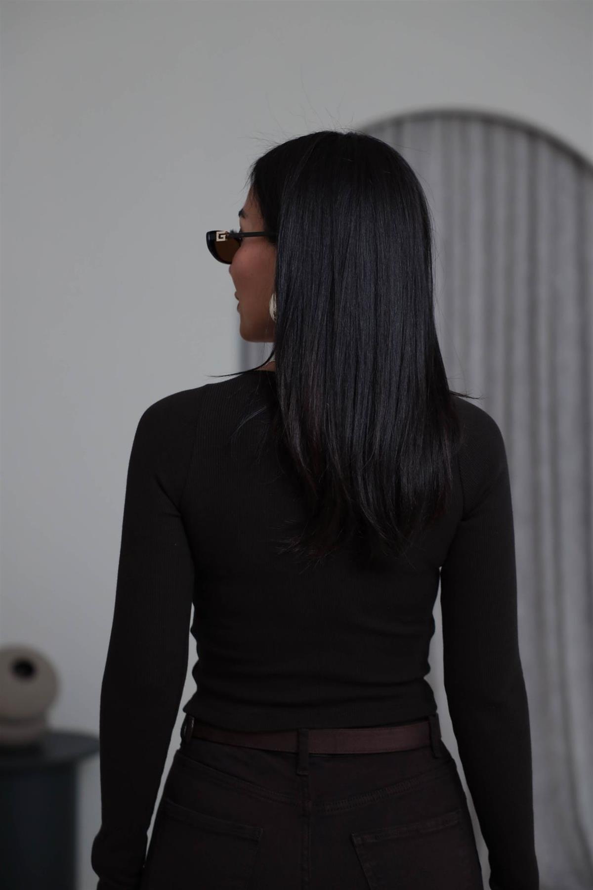 1046 Dantel Detaylı V Yaka Kaşkorse Bluz ACI KAHVE