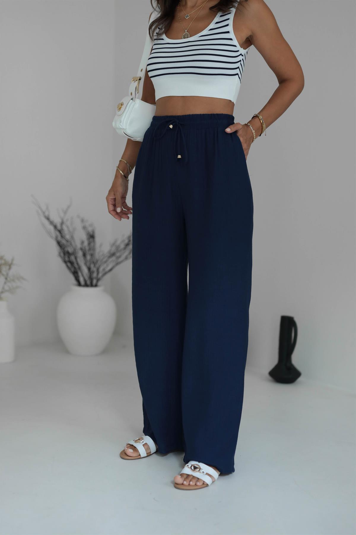 1339 Bel Lastikli Bol Kalıp Pantolon