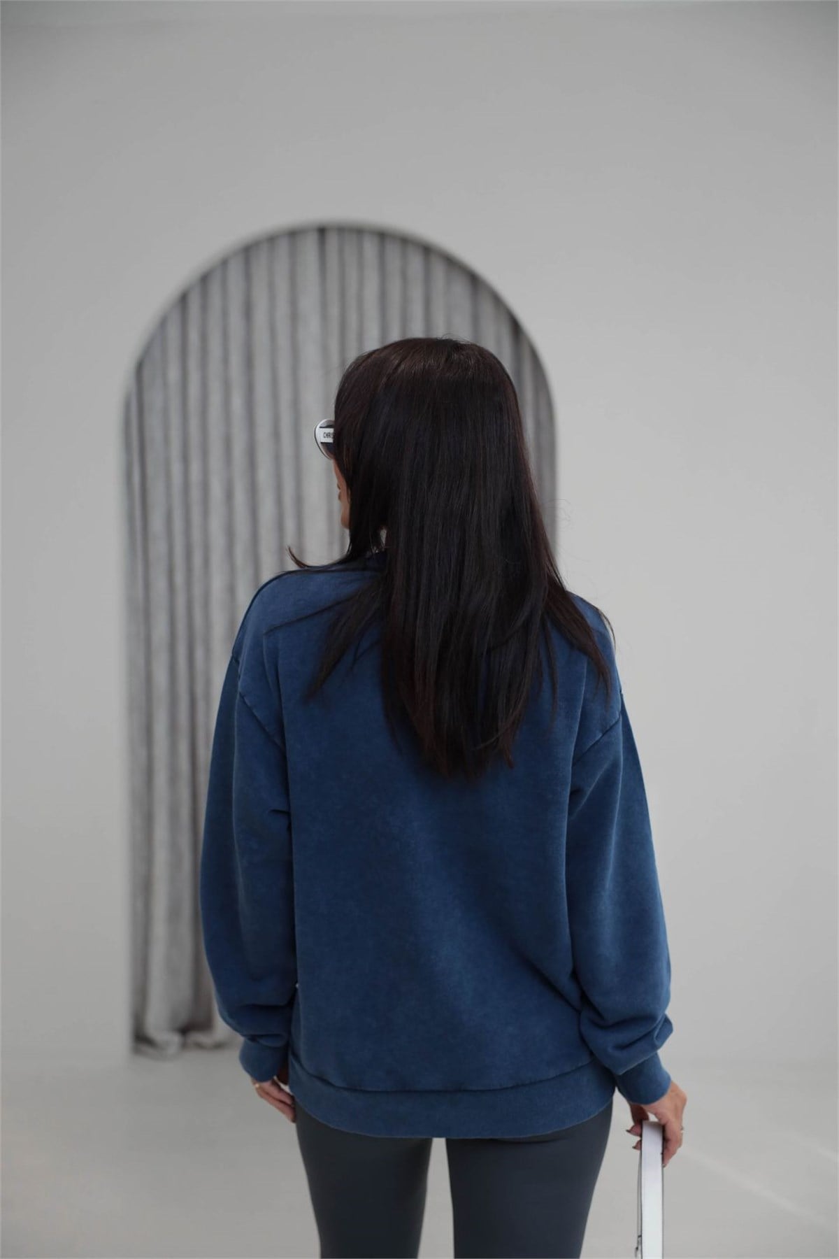 9106 Kaplan Baskılı Ribanalı İki İplik Sweatshirt LACİVERT