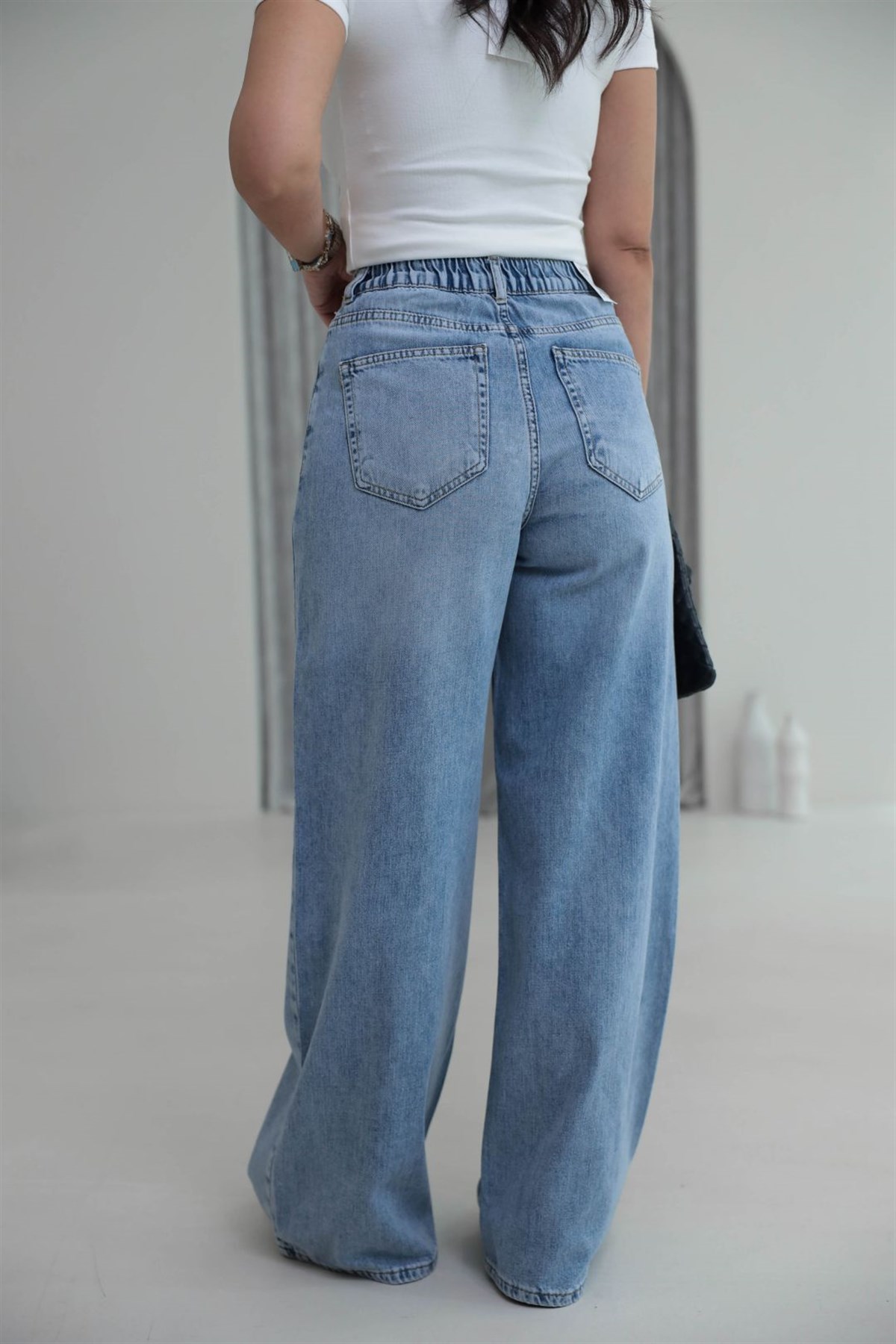 6716 Wide Loose Bel Lastikli Tencel Kumaş Jean AÇIK MAVİ
