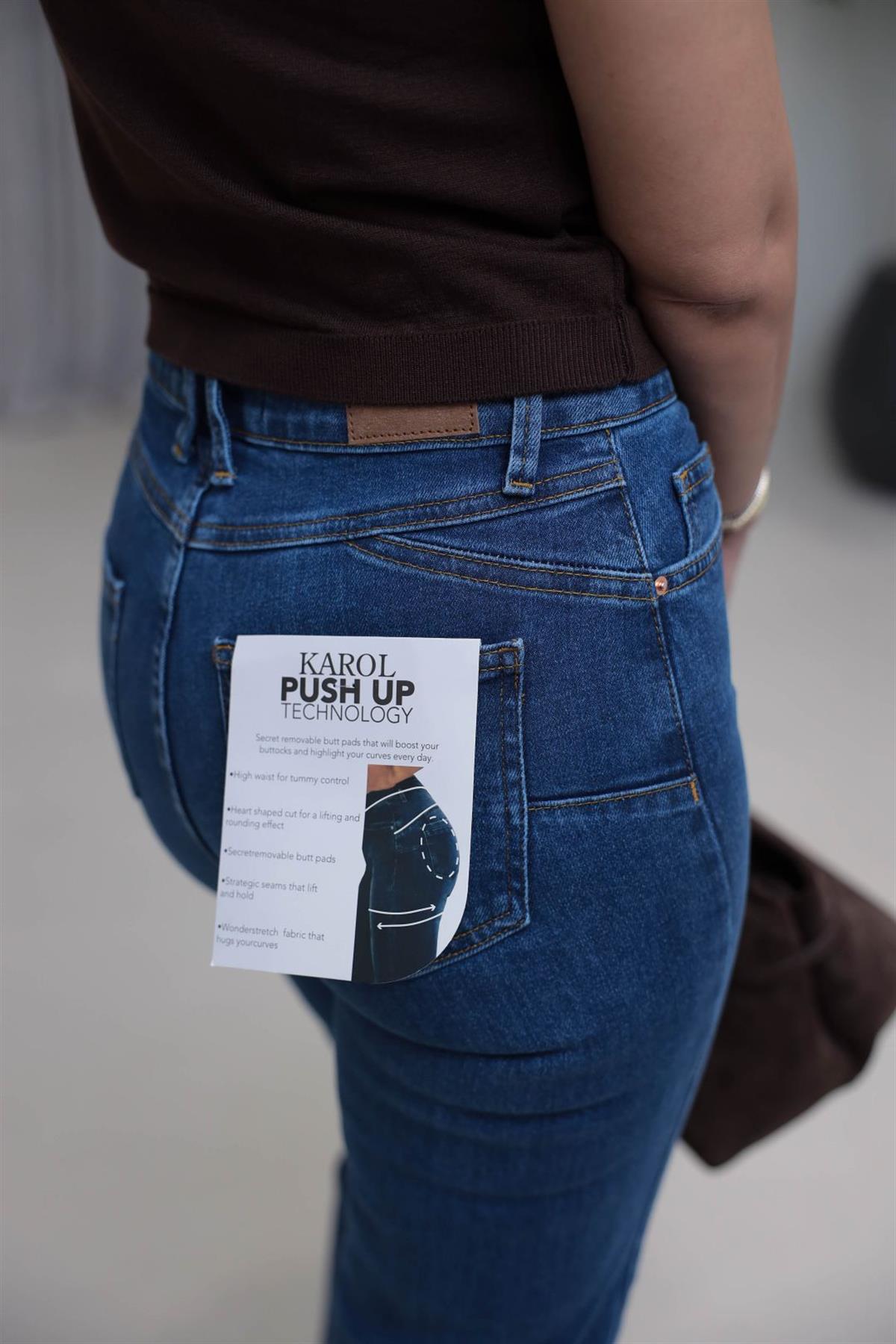 6695 Push-Up İspanyol Paça Jean MAVİ