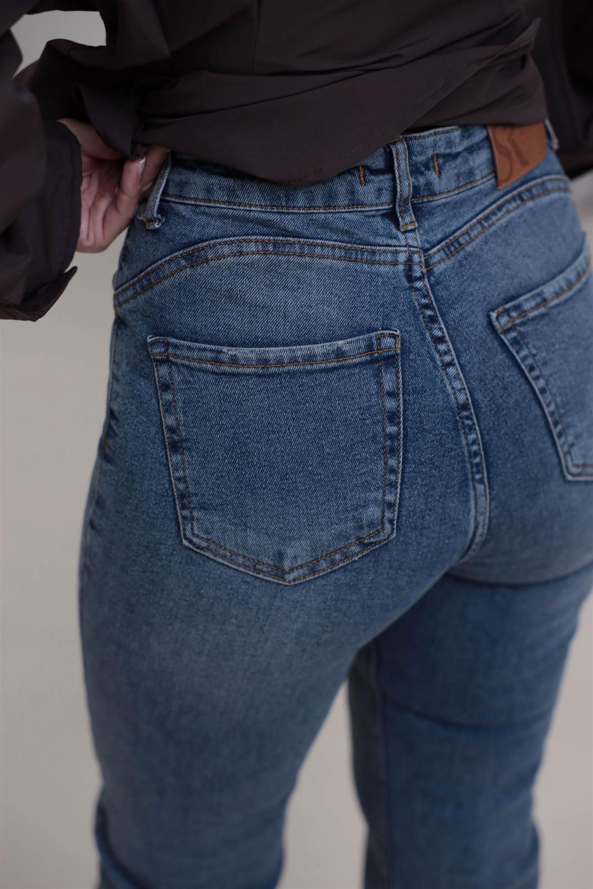 2006 Paça Kesikli Yüksek Bel Straight Jean TİNTLİ MAVİ