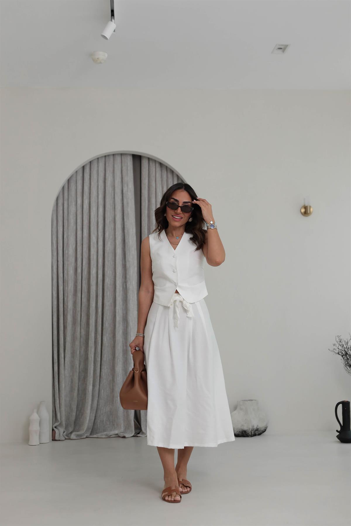 0275 Pensli Yelek & Etek Takım EKRU