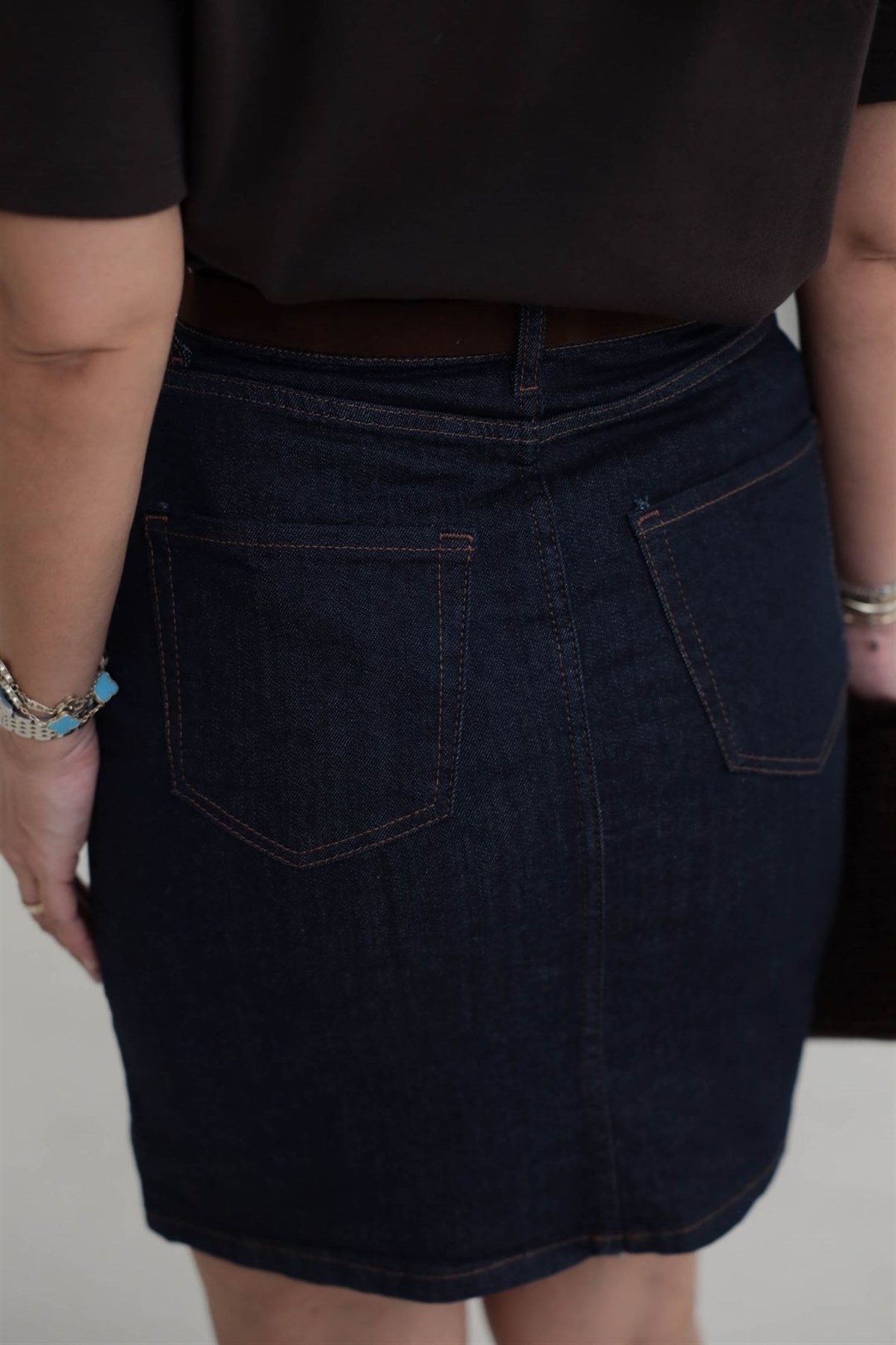 112 Kemerli Likralı Denim Etek LACİVERT