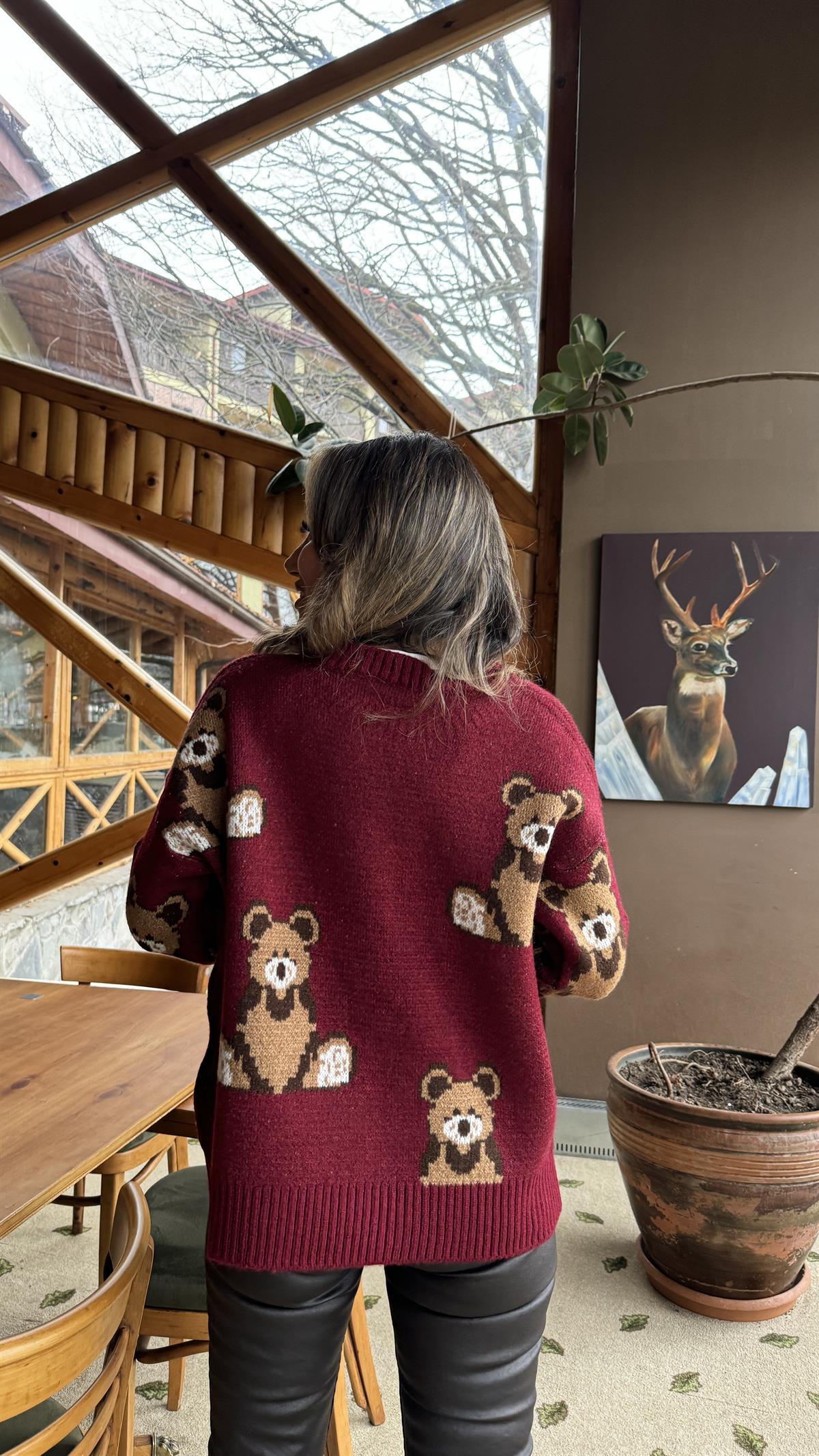 0033 Ayıcıklı Kalın Kazak BORDO