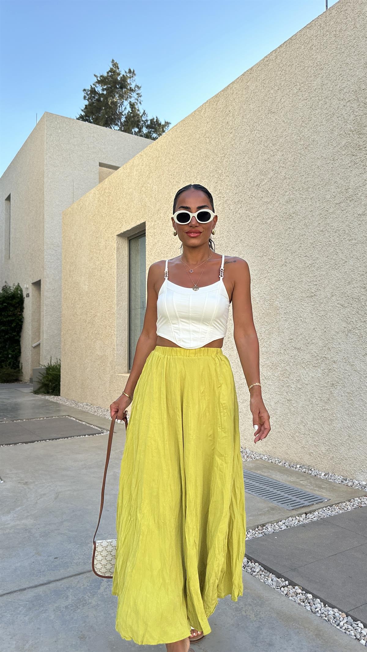 3207 Bel Lastikli Astarlı Uzun Etek