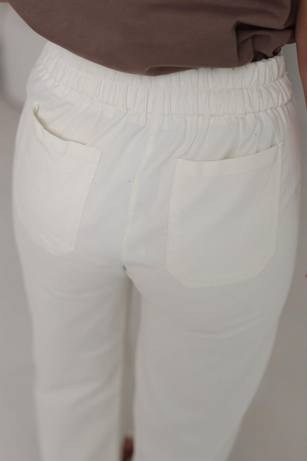 9953 Yüksek Bel Likralı Kumaş Pantolon KREM