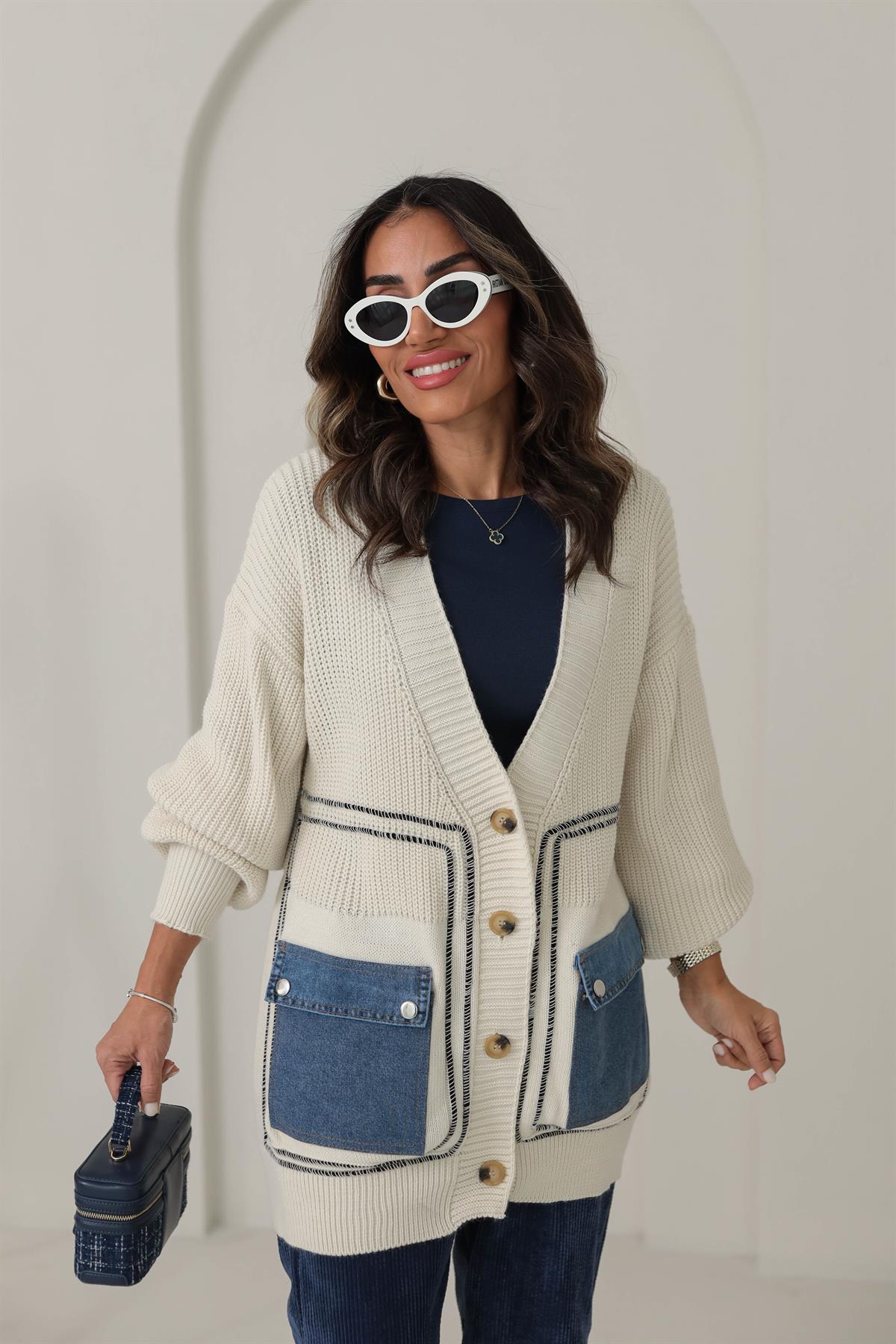 0012 Tasarım Biyeli Kot Cepli Hırka