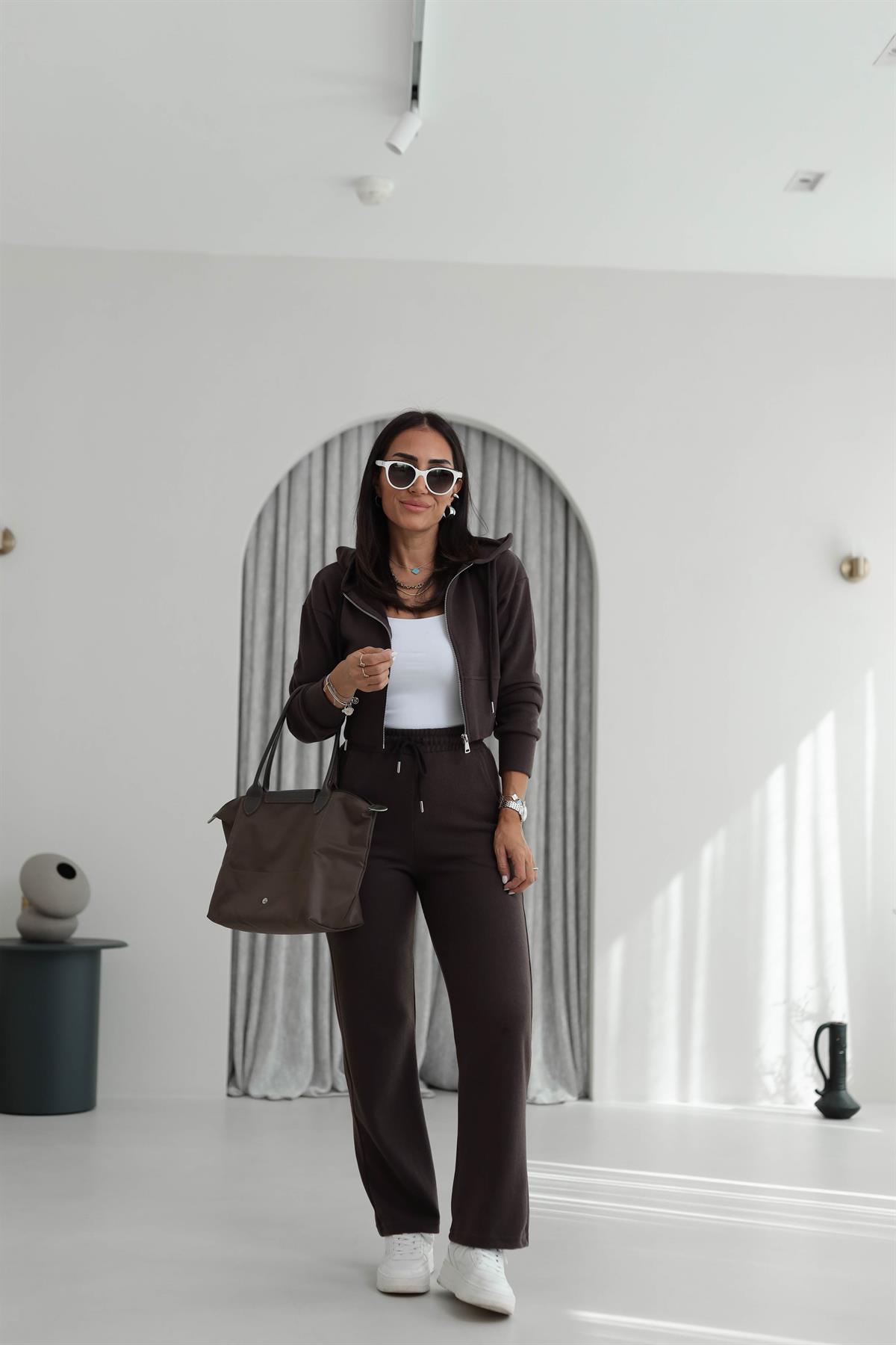 2331 Selanik Kumaş Fermuarlı Ceketli Takım KAHVE