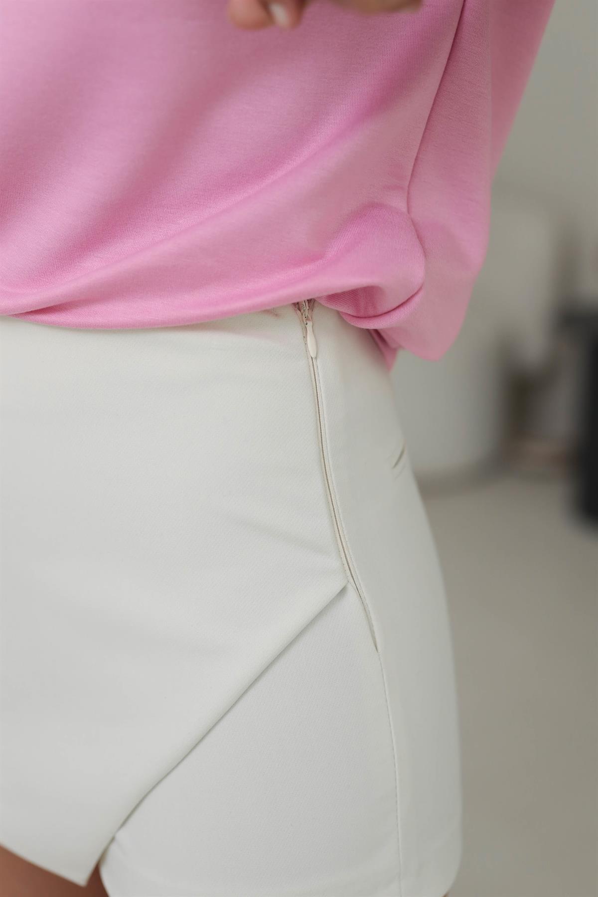 6674 Önü Kapaklı Şort Etek EKRU