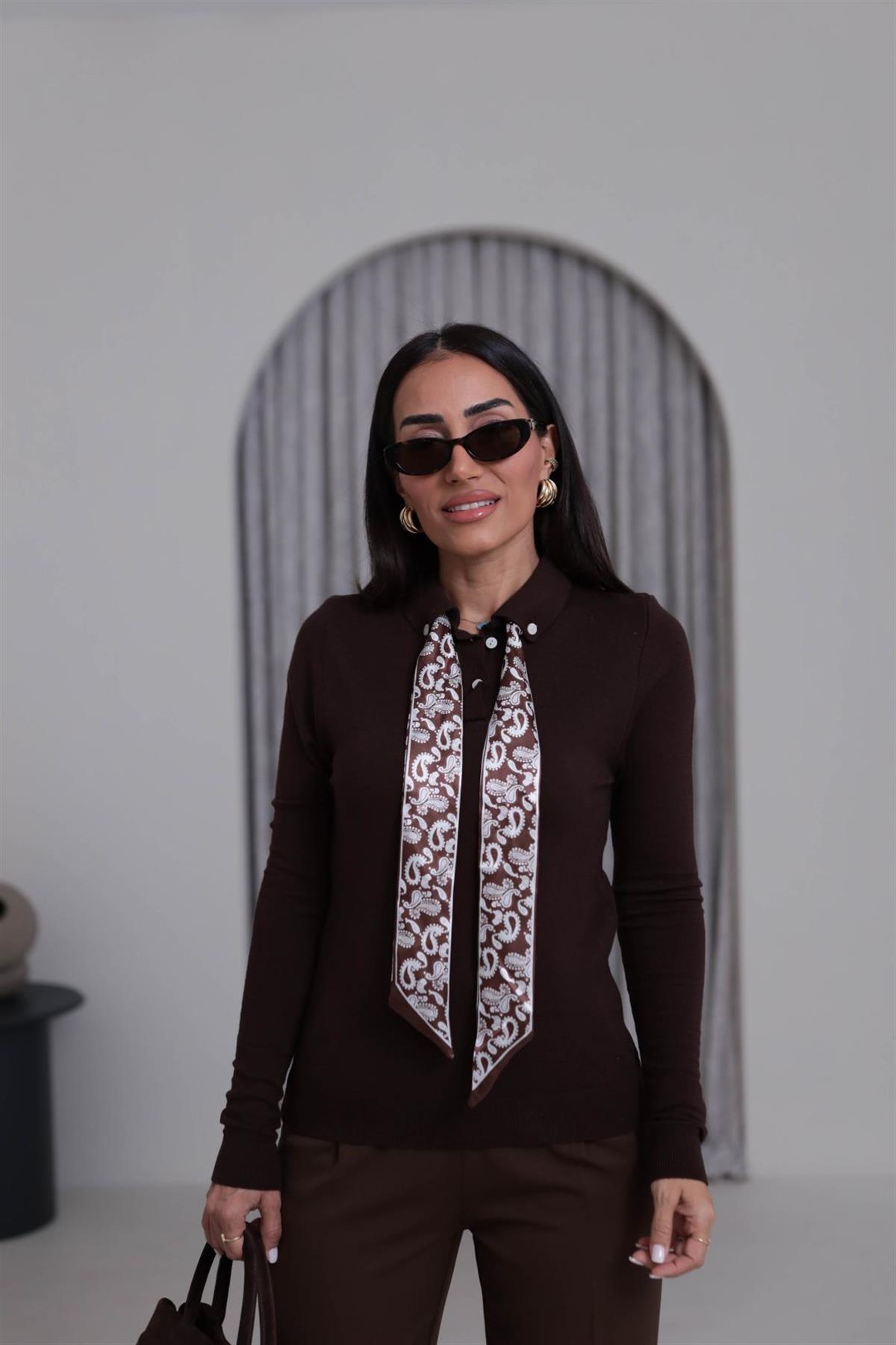 0097 Fularlı Corsman Triko ACI KAHVE