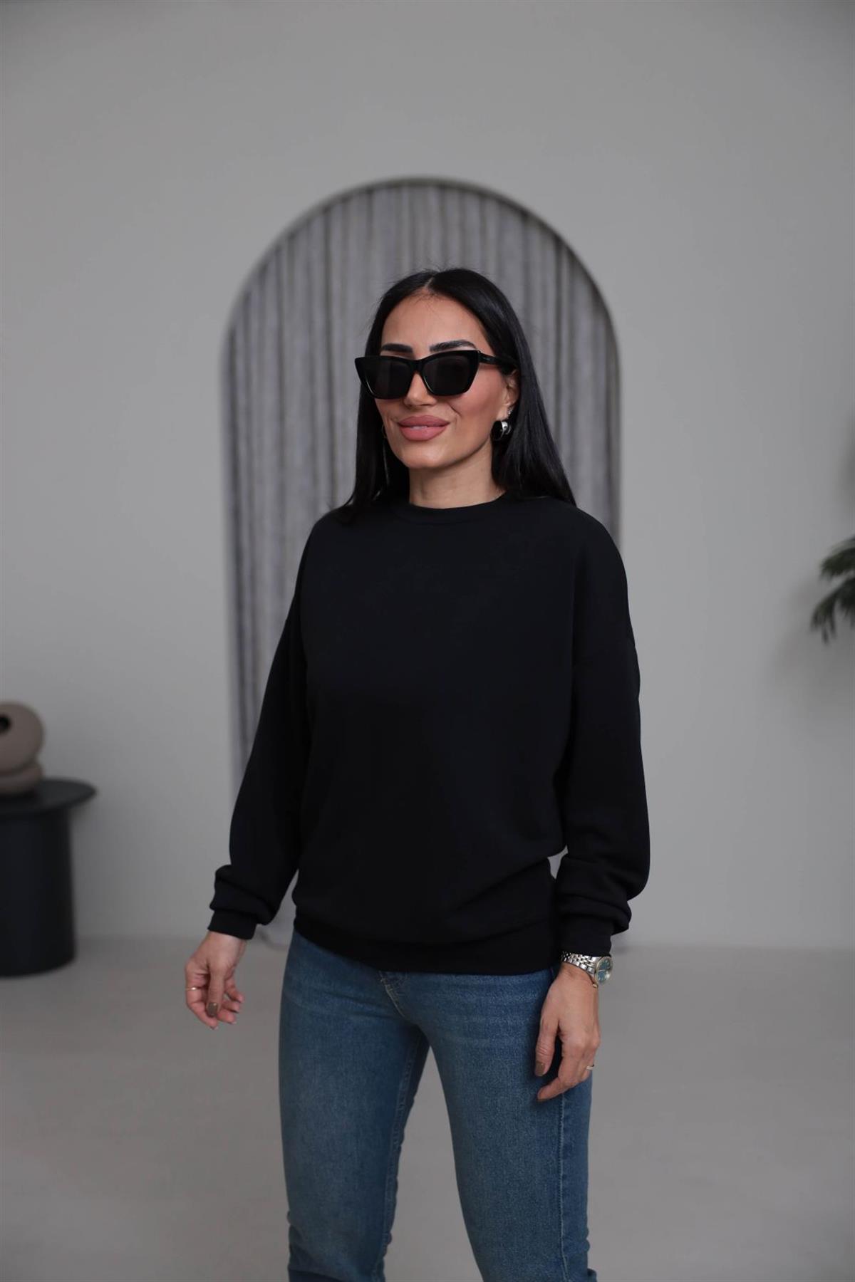 2028 Bisiklet Yaka Modal Sweatshirt SİYAH