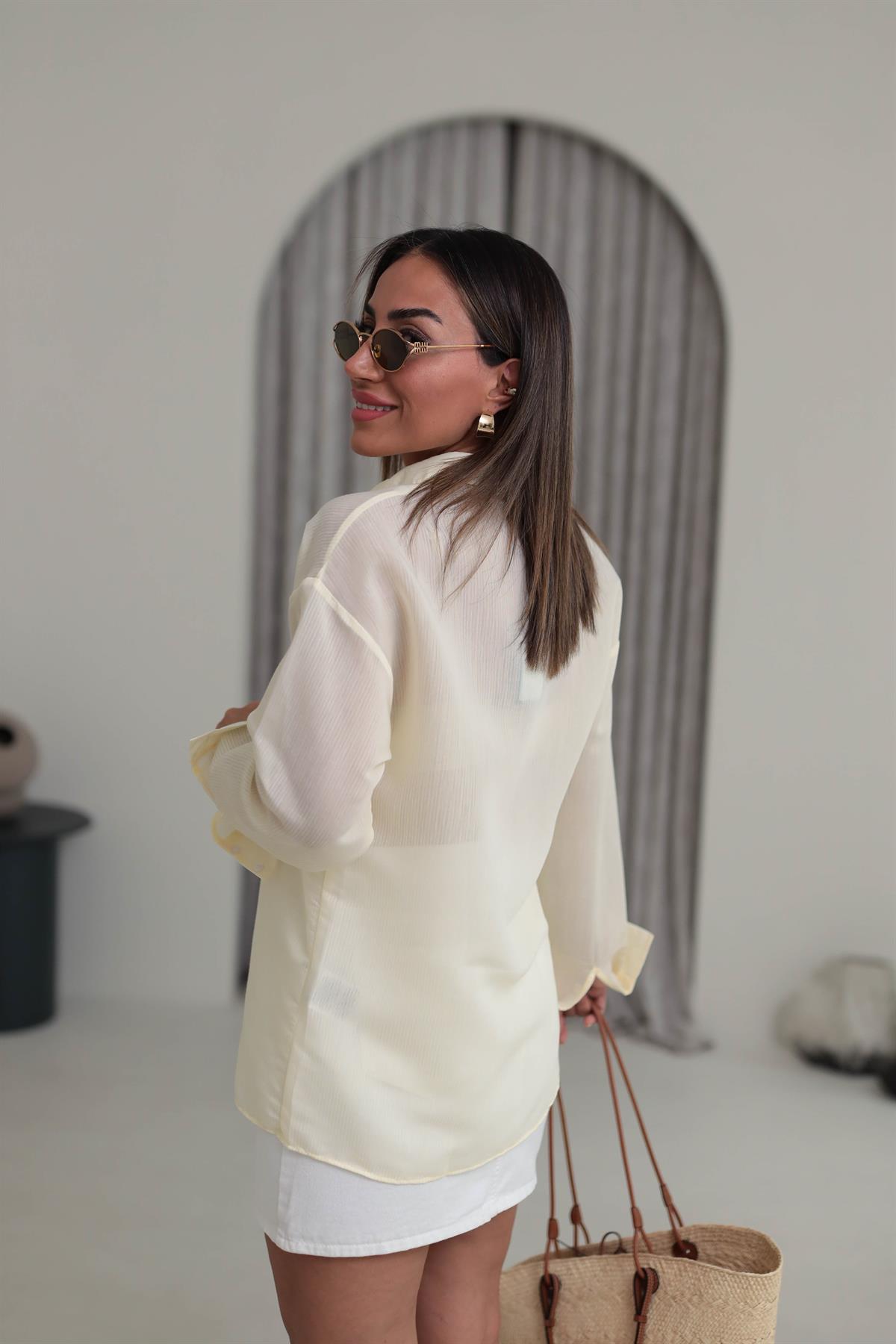 Çizgili İnce Gömlek SARI