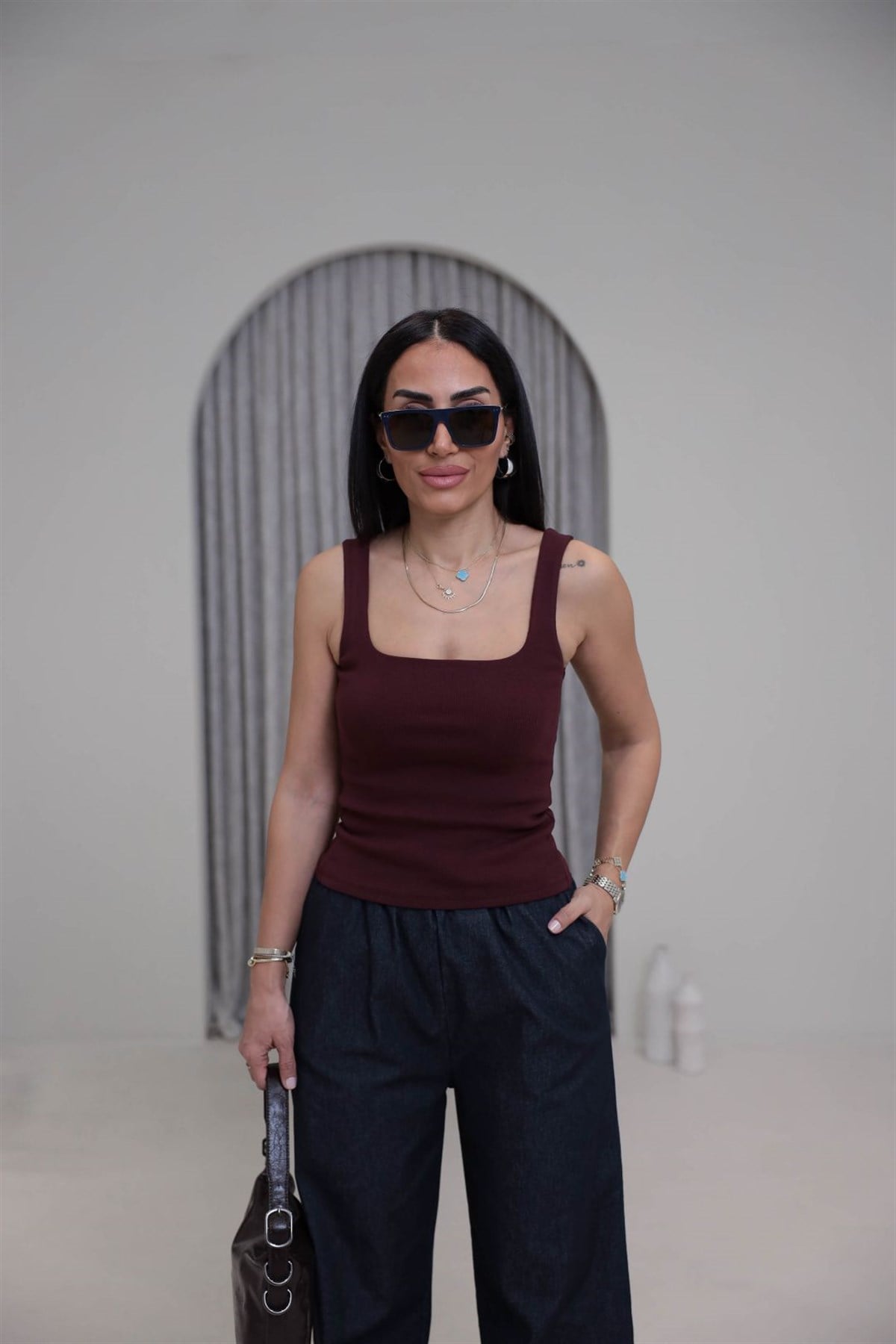 1057 Önü Çift Kat Pamuklu Askılı Atlet BORDO