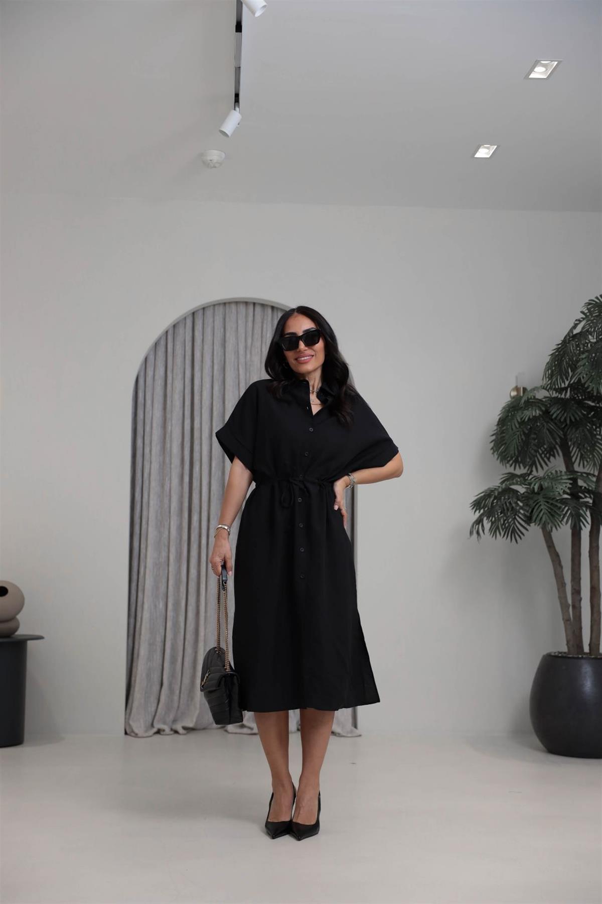 1003 Massi Tencel Gömlek Elbise SİYAH