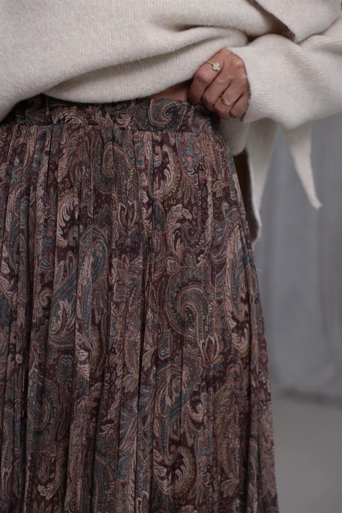 3873 Bel Lastikli Astarlı Asimetrik Etek DESENLİ