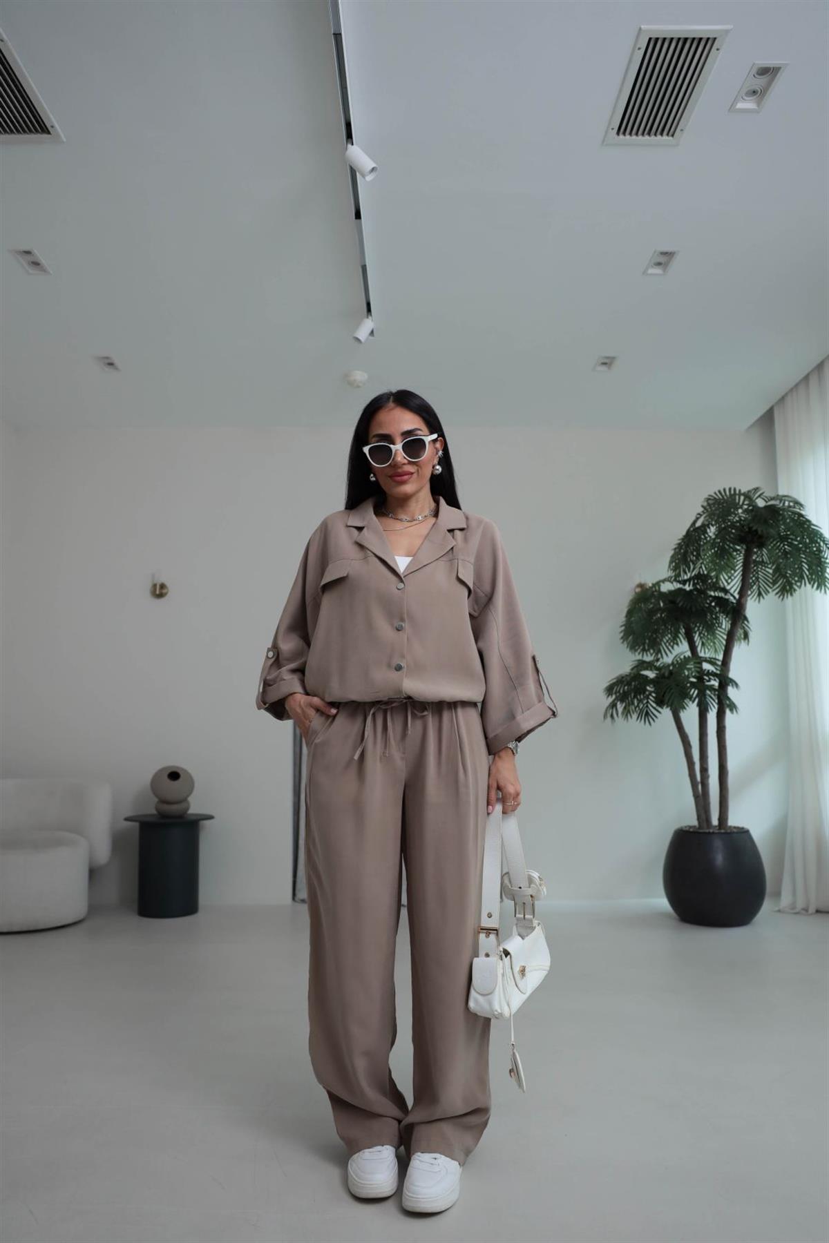 T0666 Tasarım Gabardin Tencel Takım CAMEL