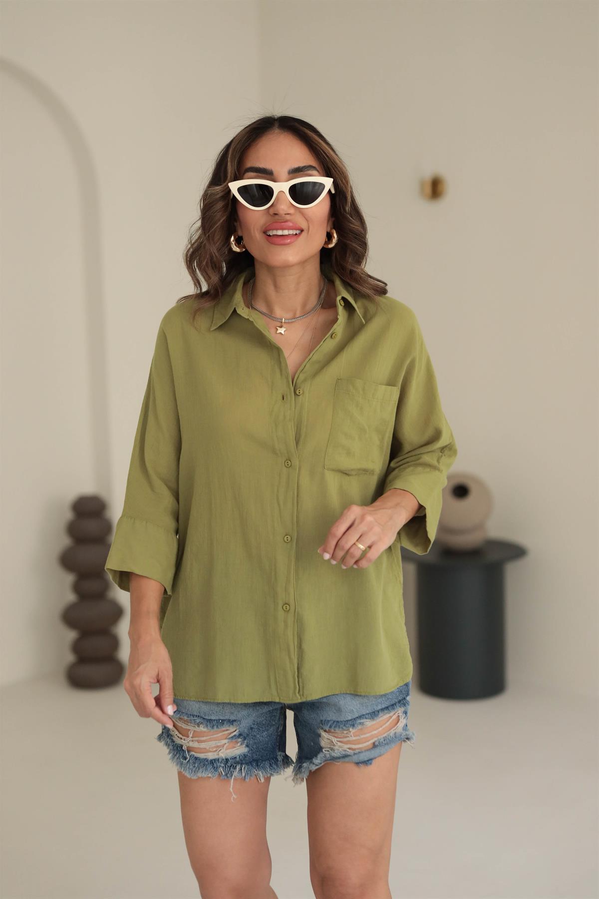 4309 Pamuklu Cep Detaylı Gömlek