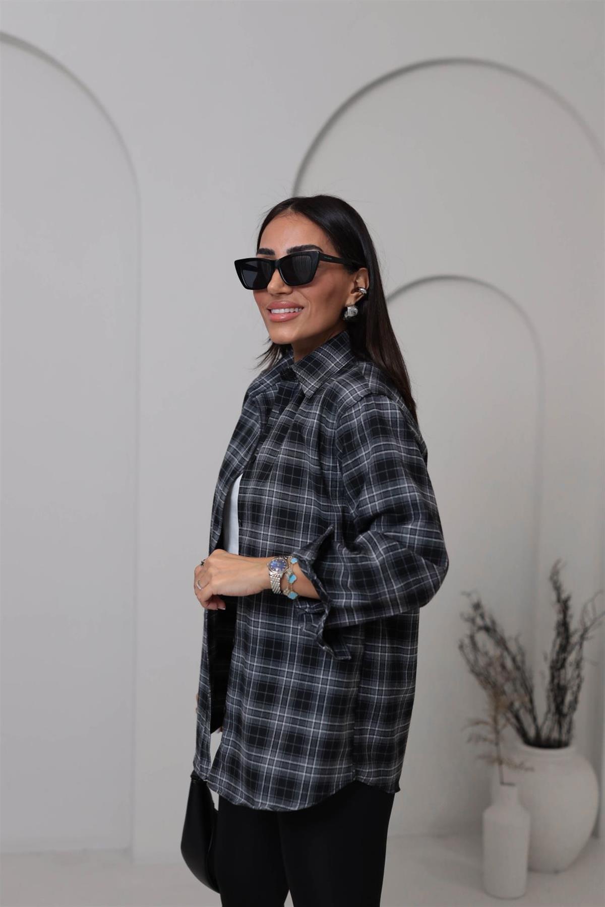 6835 Oversize Kareli Oduncu Gömlek GRİ