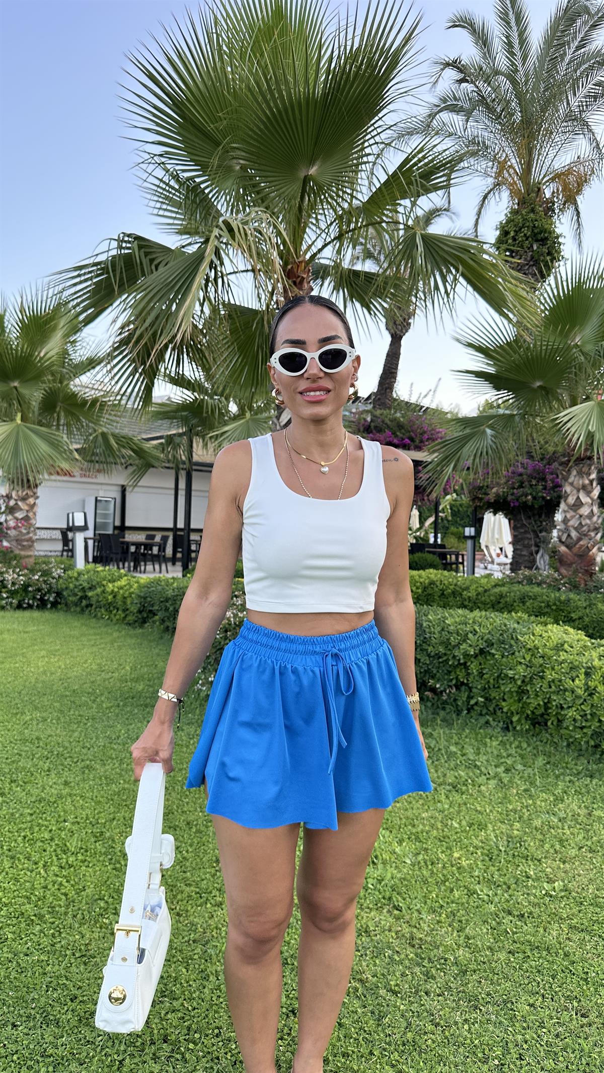 5768 Dalgıç Kumaş  Yuvarlak Yaka Crop Atlet